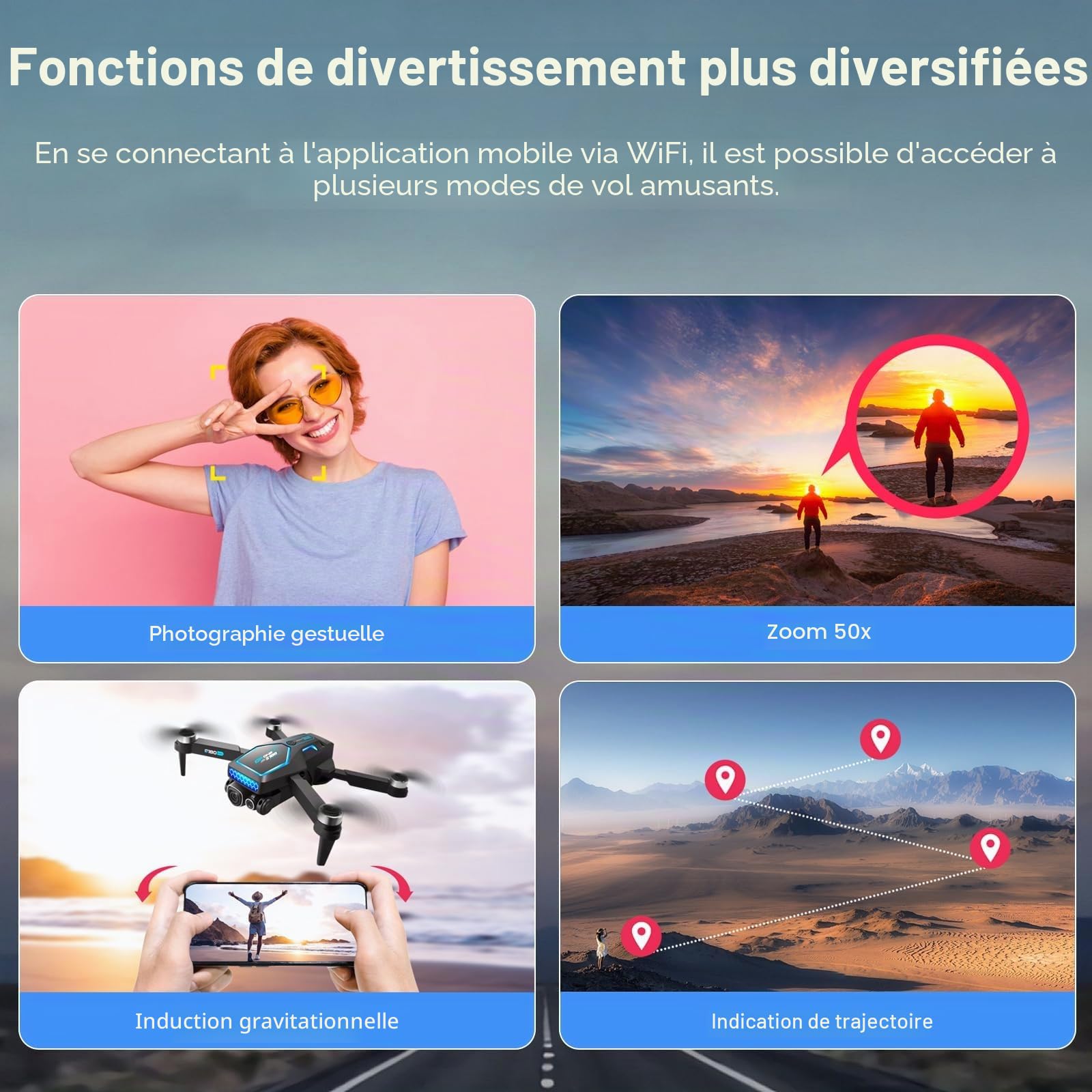Drone Avec Caméra 4K Adulte,Moteur sans Balais,Avion Radiocommandé Avec 3 Caméras,Prendre une Photo avec un Geste,Caméras ESC,Maintien en Altitude,168 G,Cadeau Convient aux Enfants et aux Adultes