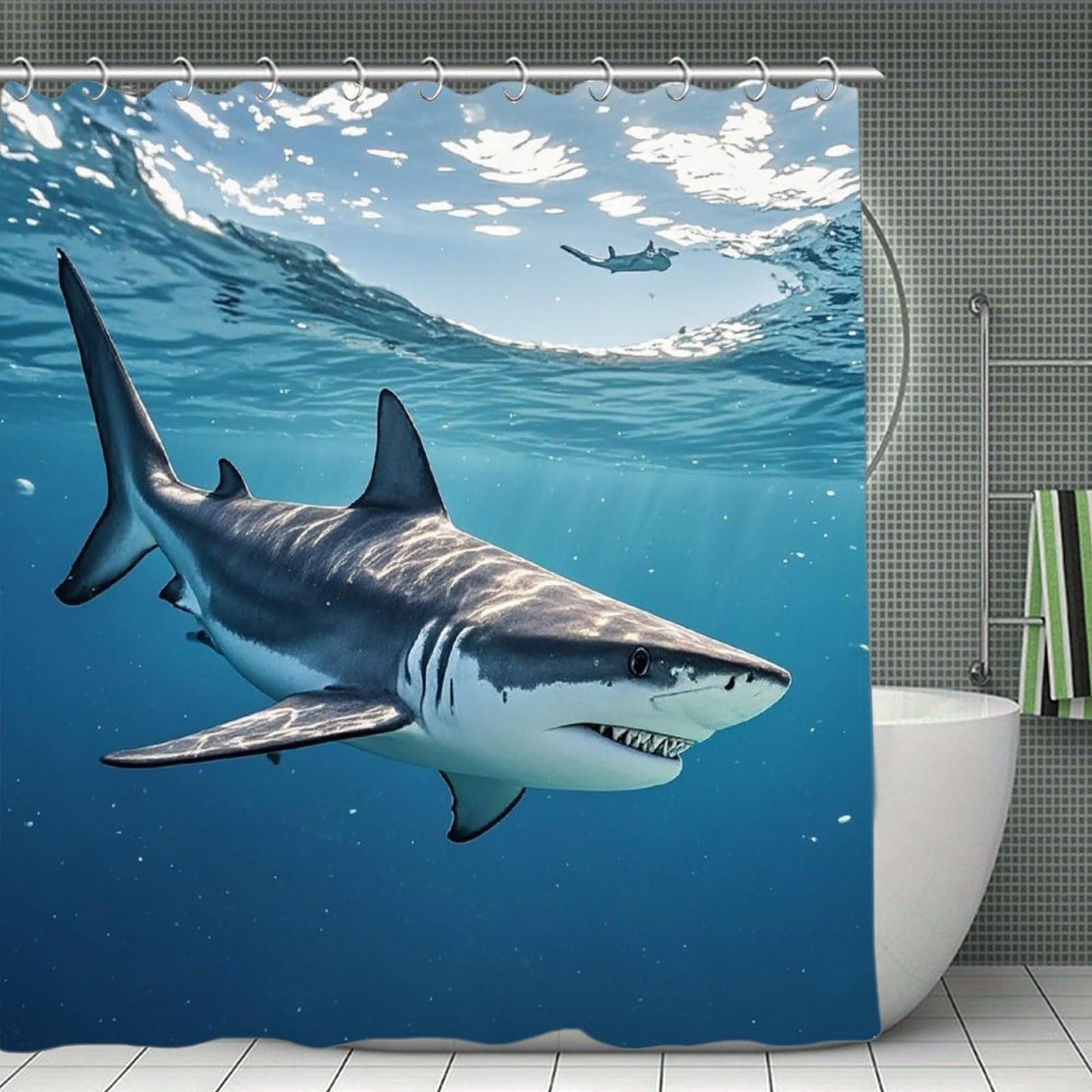 FekiLoot Ocean Sea Animal Shark Shower Curtain Minimalist Aesthetic Bath Curtain with Hooks Simple Water Resistant Bathroom Shower Curtains Cute Blackout Privacy Curtains Cloth Curtain