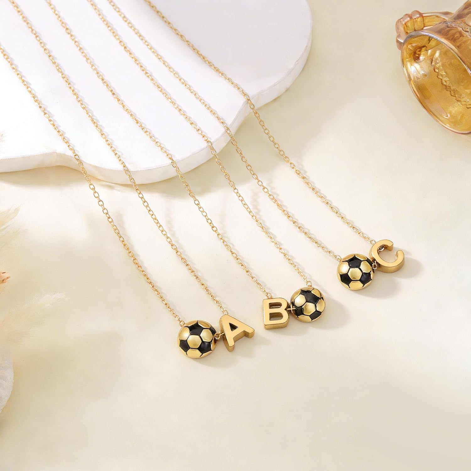 Roselover Soccer Initial Letter Necklace Volleyball Letter Pendant Necklace Golden Soccer Necklace Jewelry Christmas Birthday Fashion Jewelry Gift for Women Girlfriend Daughter - Image 3