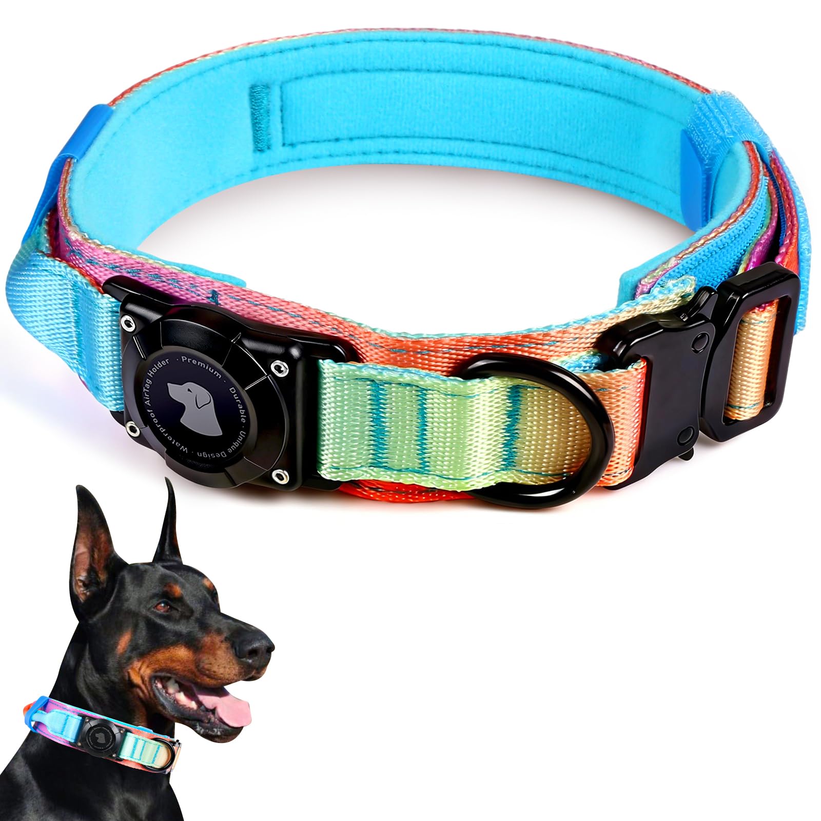 2026 Upgrade Waterproof Tactical AirTag Dog Collar, Built in AirTag Holder