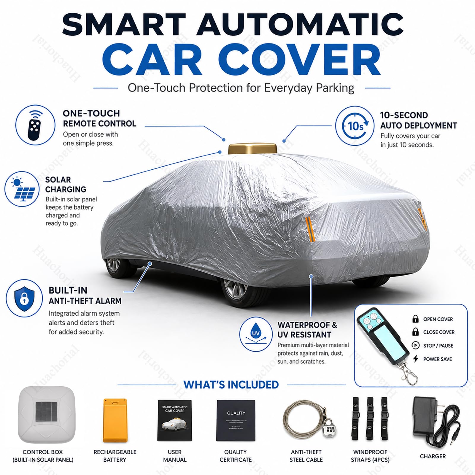 Housse de Voiture électrique rétractable à énergie Solaire, télécommandée, imperméable, Coupe-Vent, antigrêle, Protection Toutes Saisons, Couverture extérieure complète, pour berline, SUV