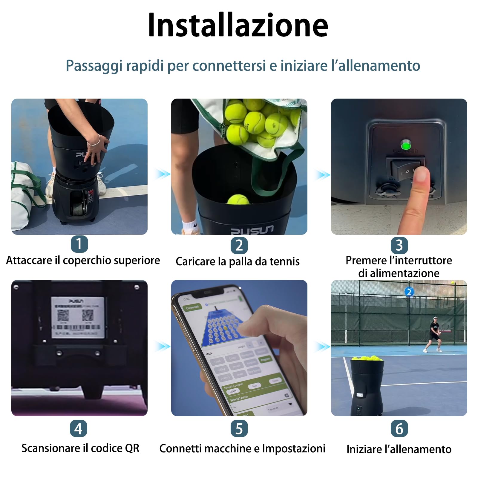 PUSUN PT-Mini PRO Macchina Lanciapalle Tennis Compatta con App, 65+ Palline, 8-60 km/h, Batteria 3-5 Ore, Ideale per Principianti, Scuole e Allenamento Indoor