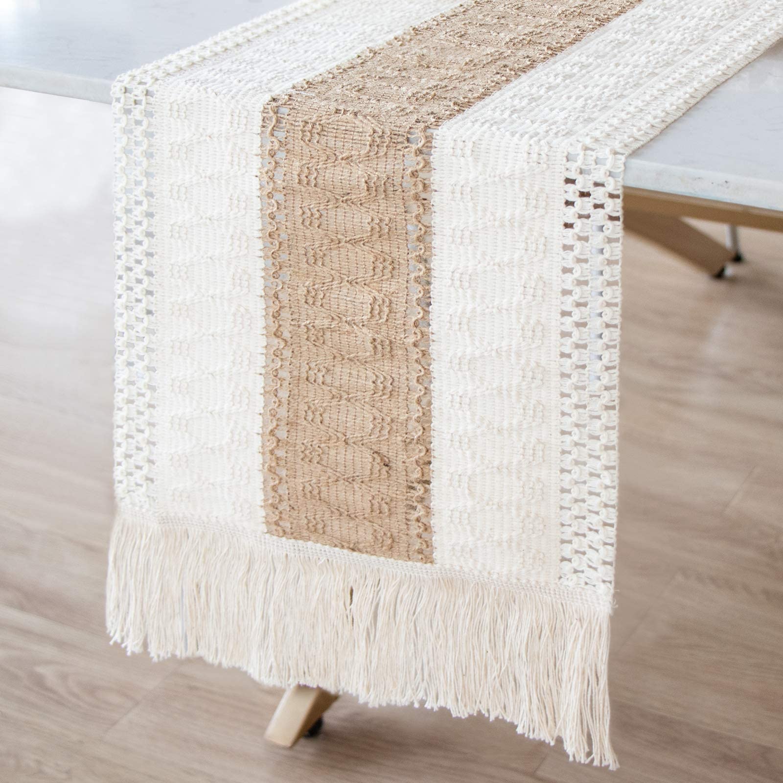 Macrame Table Runner - Natural Burlap, Woven Boho Style With Tassels for Wedding, Bridal, Dining Table Decor (30cm x 220cm)