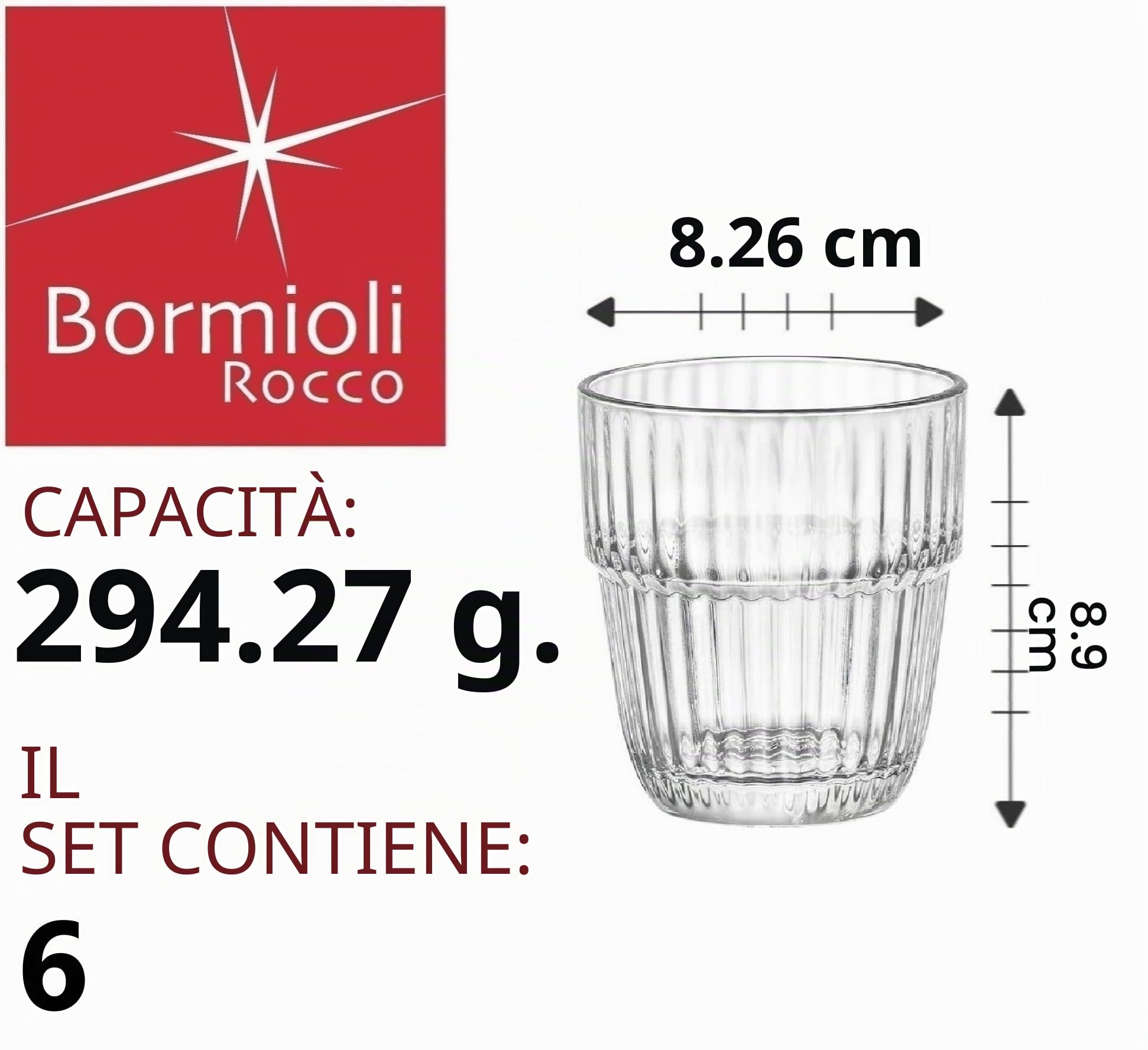 Bormioli Rocco BARSHINE Scatola 6 Bicchieri Bassi Vetro 30Cl