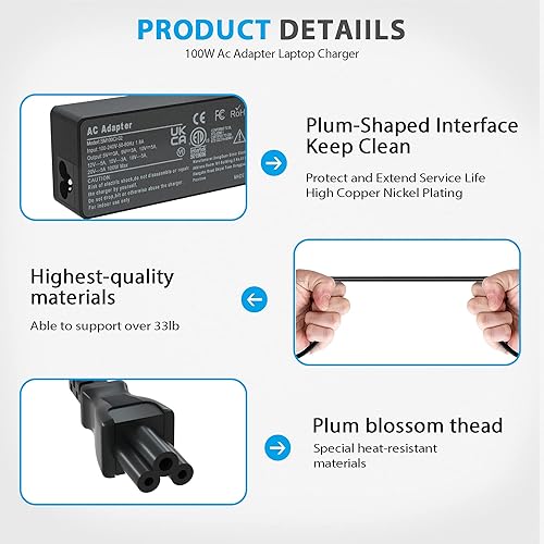 Miniatura 5 de Cargador USB-C para laptop de 100 W - Cargador PD de 100 W compatible con Lenovo, ThinkPadYogaSlimldeapad, HP, Acer, Mac Book ProAir 16, 15, 14, 13