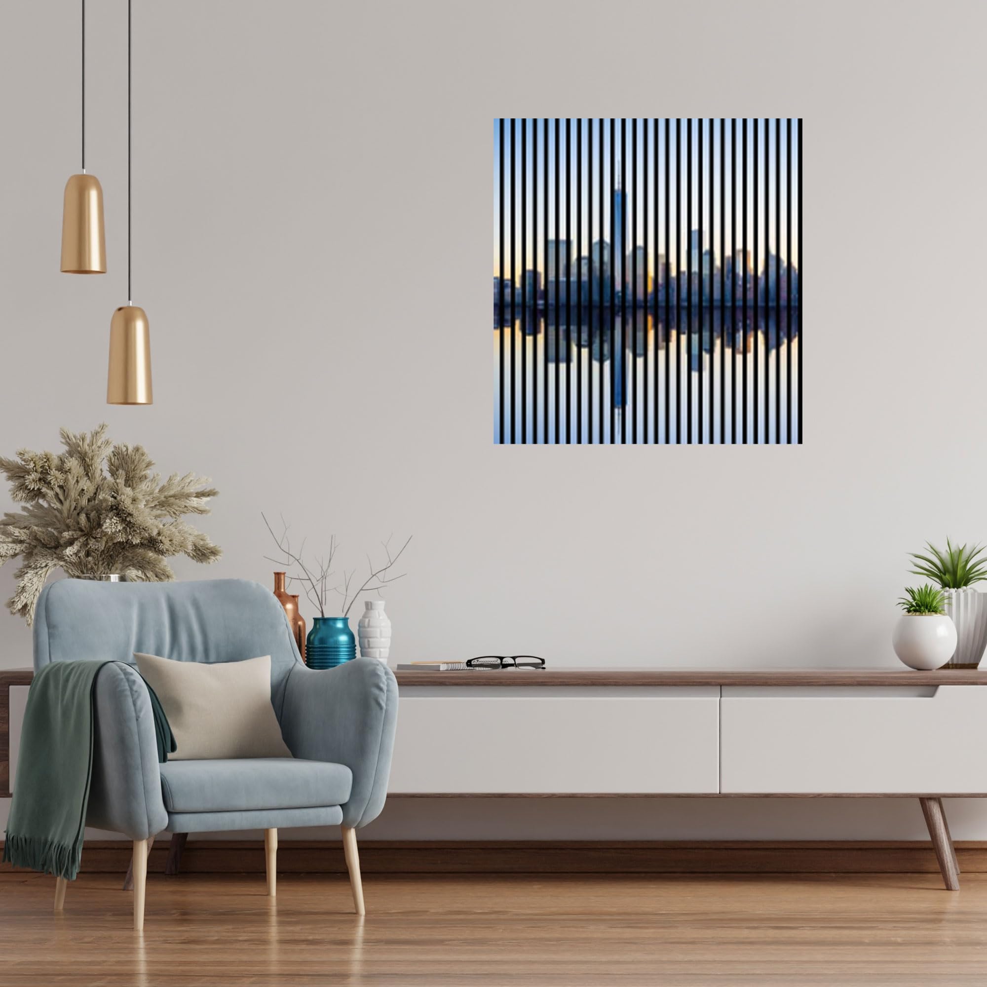 Panele akustyczne z nadrukiem cyfrowym New York01 19 x 1133 x 1195 mm New York Skyline MDF włókna PET panele ścienne niebieskie 2 pojedyncze płyty
