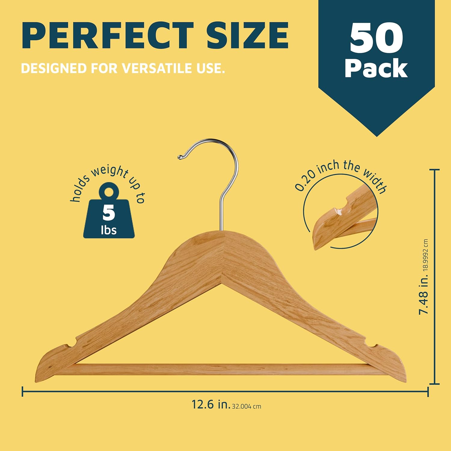 Natural Color Wooden Kids Hangers 50 Pack, Toddler & Baby Wooden Hangers, 11.8" Solid Maple Wood with 360° Swivel Hook, Pants Bar & Notches, Up to 7.7lb Capacity, Space-Saving Design for Ages 0–8