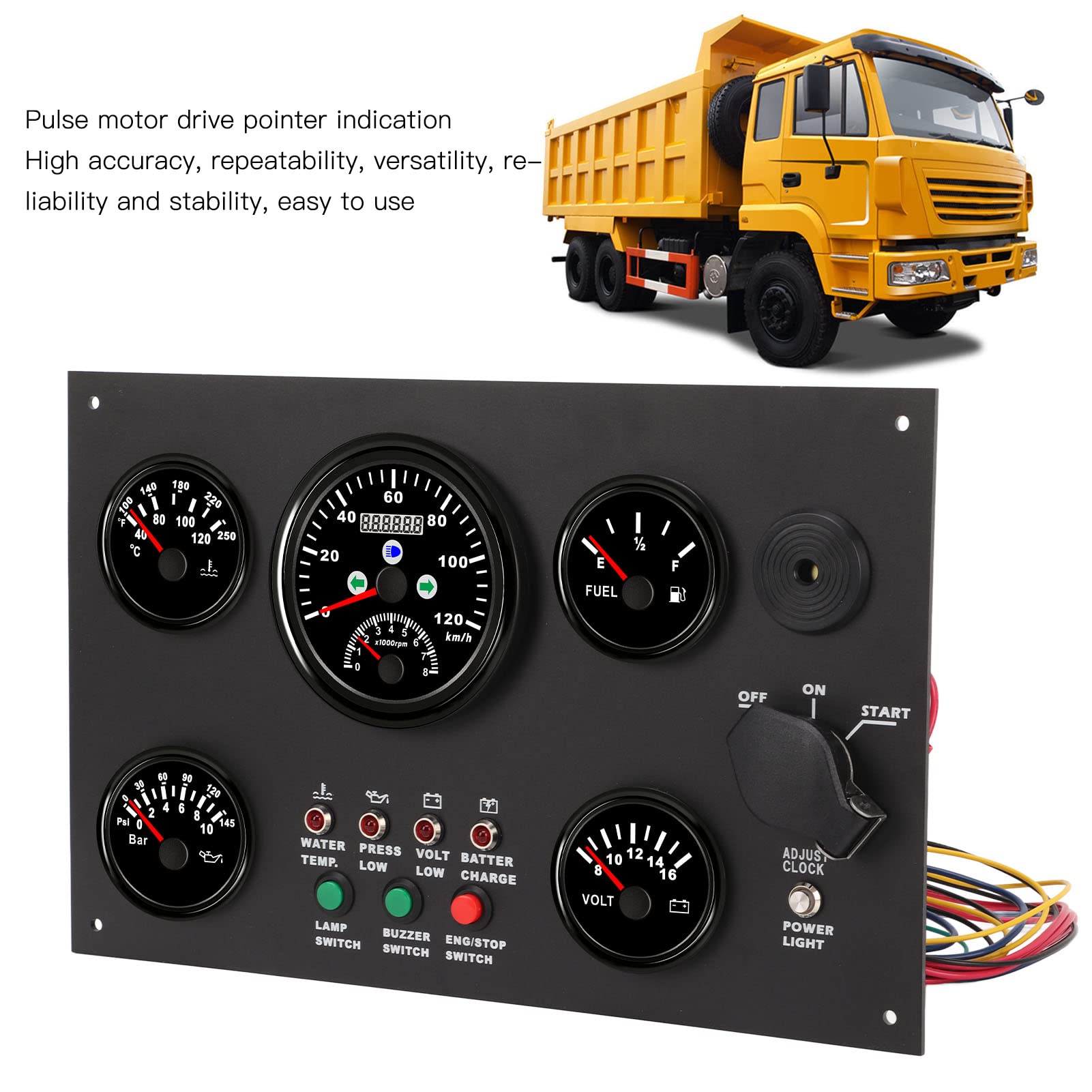 Yctze 5-w-boot Instrument Panel z prędkością, temperaturą, ciśnieniem oleju, wyświetlaczem czasu i alarmem do systemów morskich i RV 12 V (24 V)