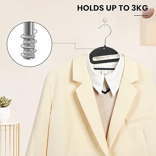 Vista 30 de BAGAIL Paquete de 50 perchas de plástico con diseño antideslizante, 0.2 pulgadas de grosor, gancho giratorio de 360°, organizador que ahorra espacio