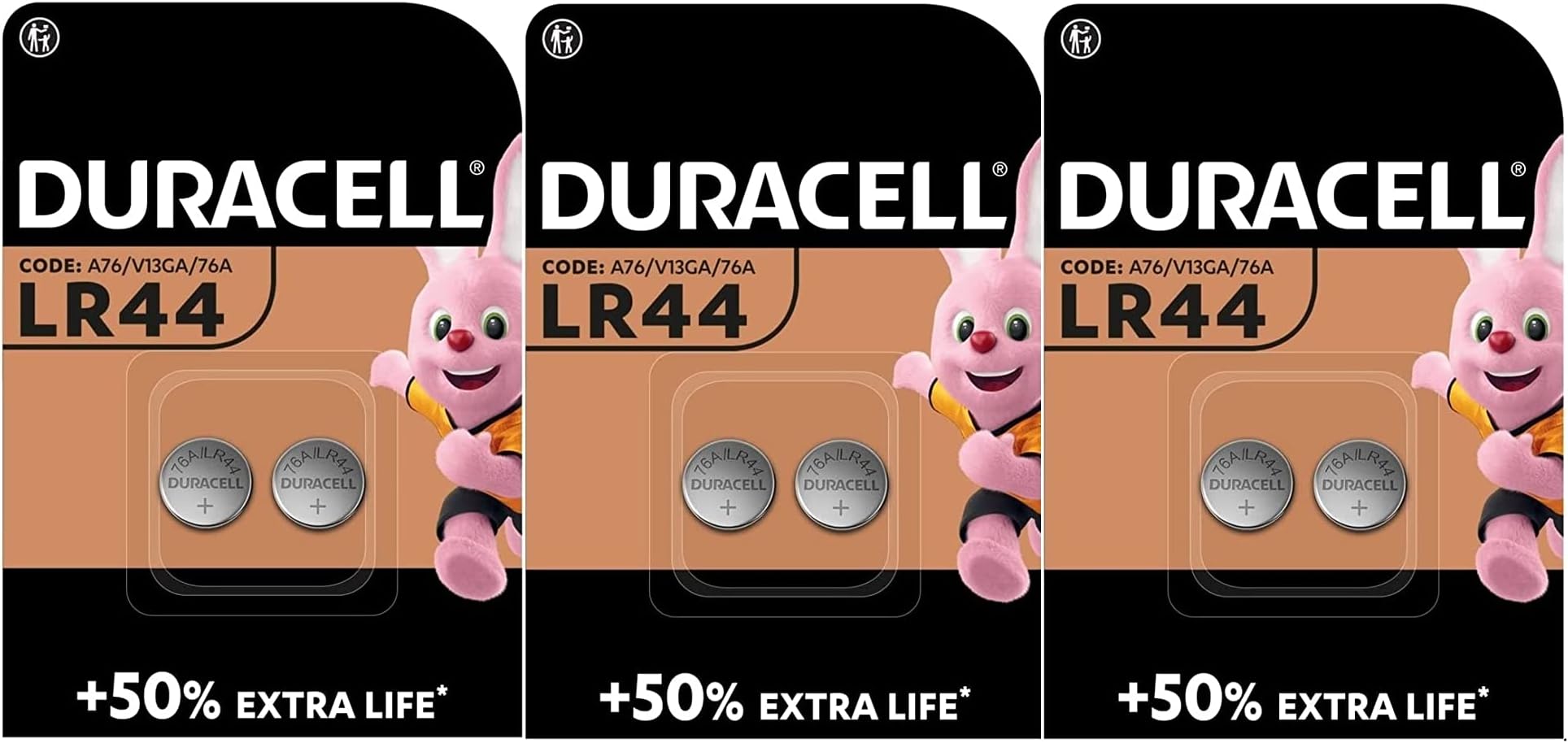 4 x Duracell LR44 A76 V13GA 76A (2 ampoules de 2 batteries) 4 piles ...