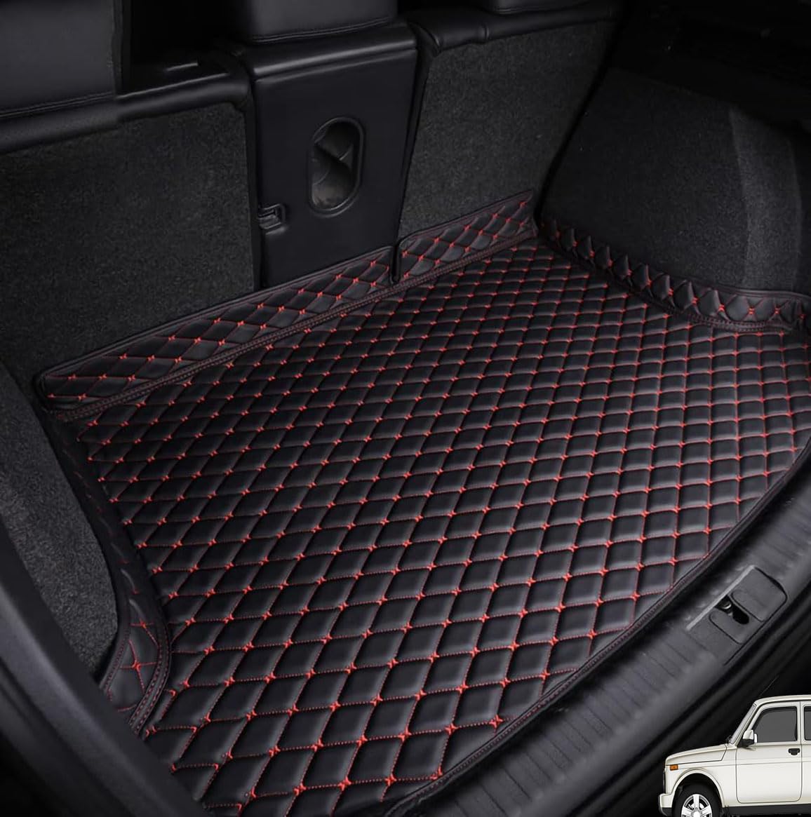 Vaatye A/Black-Red Vtye Cr Lether Boot Mts For Hyundi Kon I (Fcelift 2020) 2020-2023,Uto Ll Wether Wterproof Trunk Mt Nti-Scrtch Protector Pd Boot Cover Ccessories,