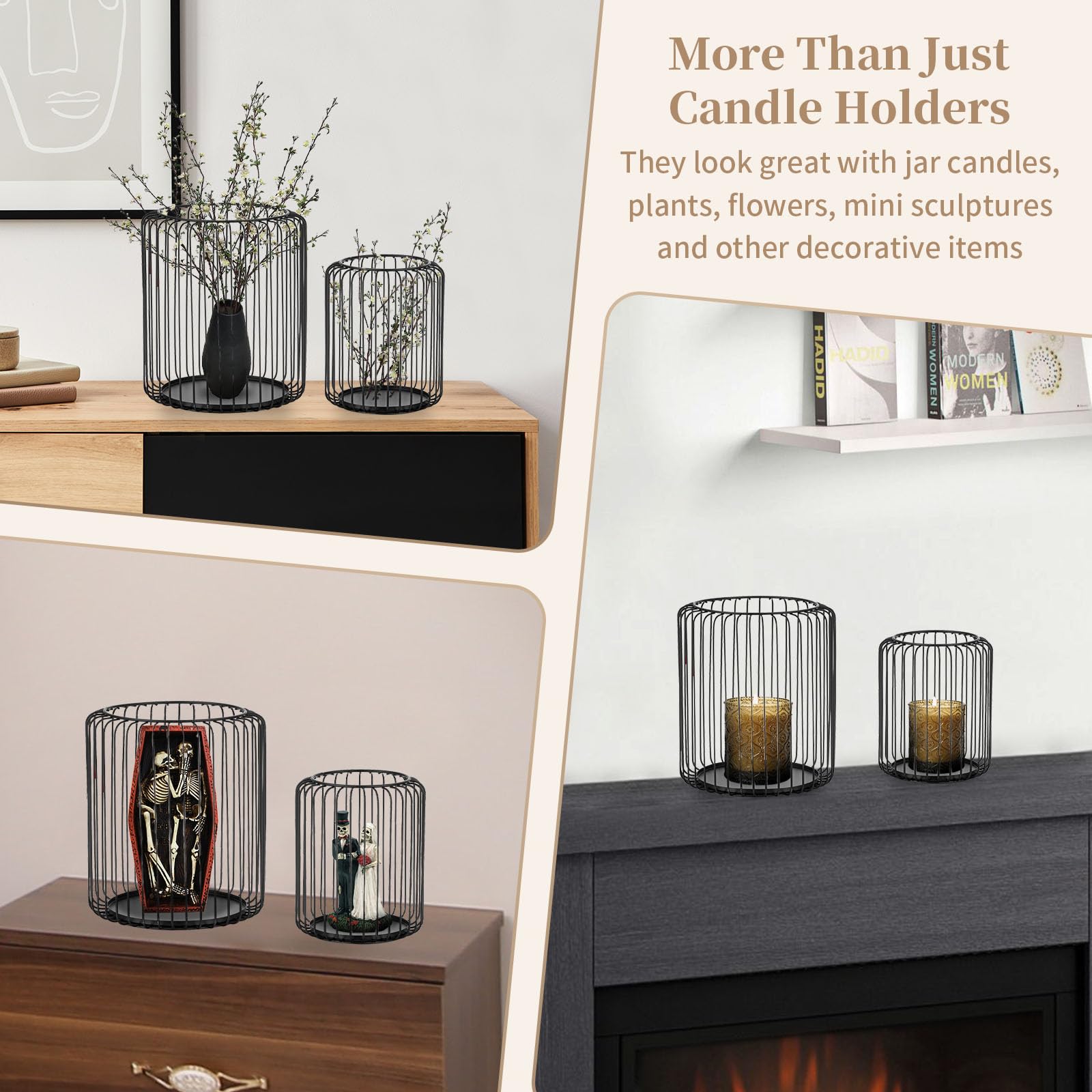 Set De 2 Bougeoirs Métal Noir – Lanterne Décorative Pour Bougies Piliers – Design Détachable Et Minimaliste – Parfait Noël, Halloween, Soirées - 10