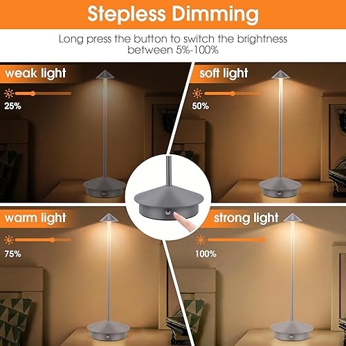 Miniatura 4 de Lámpara de mesa inalámbrica, LED táctil, recargable, portátil, 6000 mAh, funciona con pilas, 3 niveles de brillo regulable, lámparas de escritorio