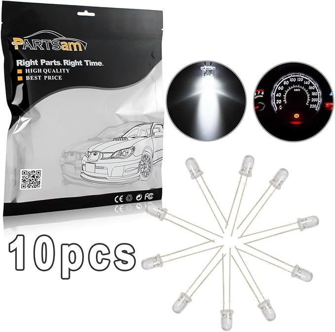 Partsam 10Pcs White 4.7mm Mini LED Bulbs Instrument Cluster Panel