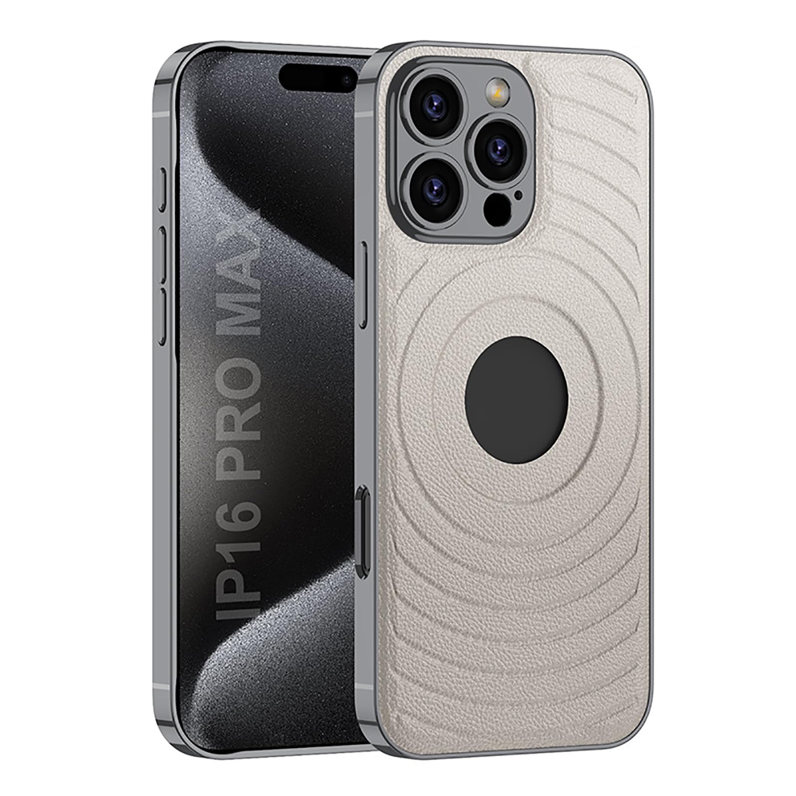 Magnetyczne etui do iPhone 16 Pro Max/16 Pro/16 Plus/16, ultracienkie skórzane etui z logo View kompleksowe etui ochronne na obiektyw, białe, 16 Pro
