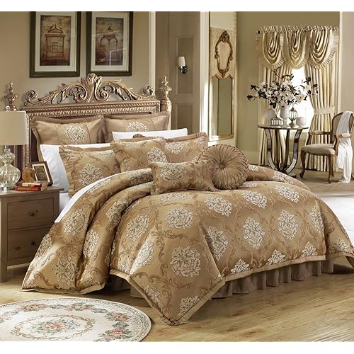 Chic Home 9 Piece Aubrey Decorator Upholstery Comforter Set and Pillows Ensemble, Queen, Gold