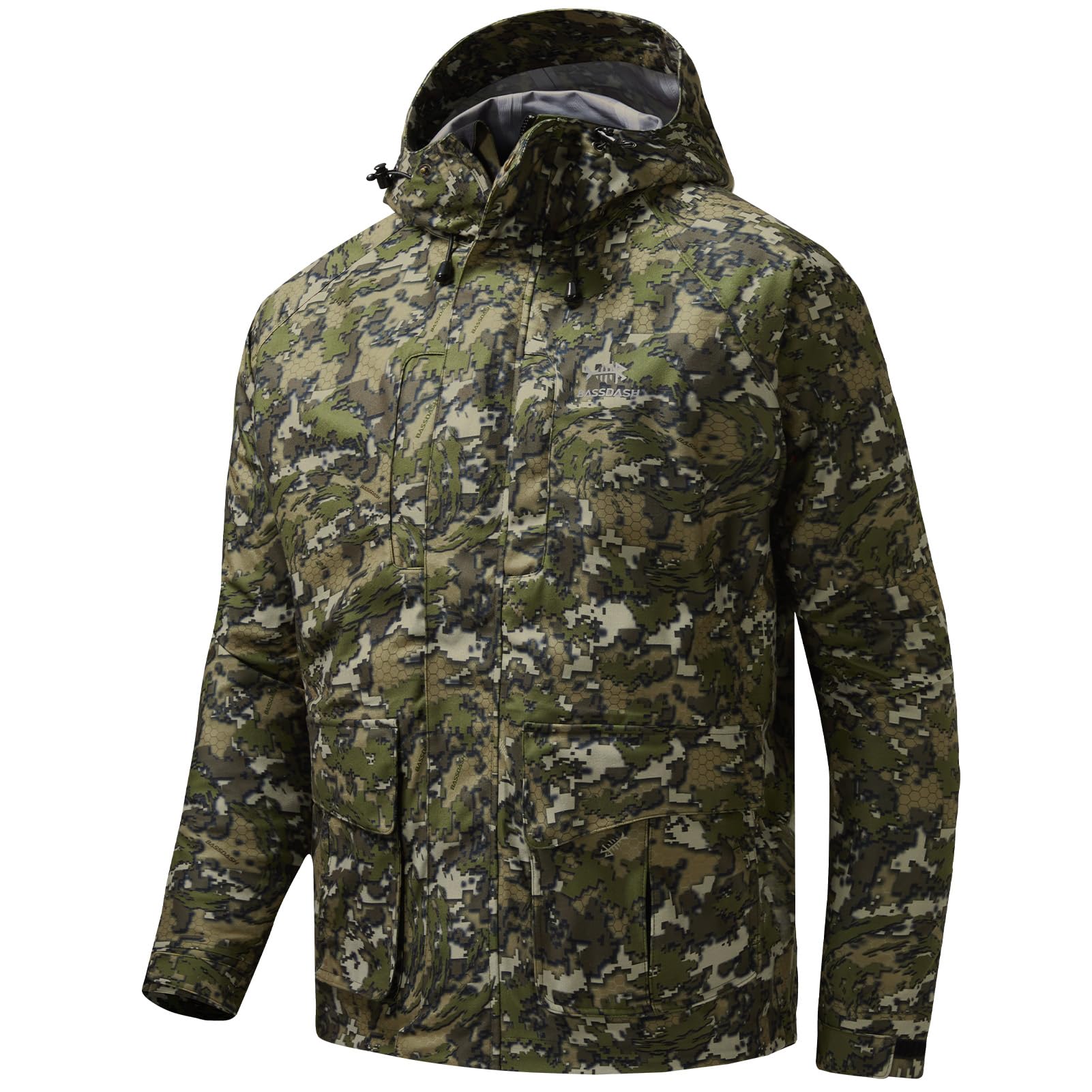 BASSDASH Walker-LW Breathable Waterproof Fishing Hunting Wading Jackets with Silent Outer Fabric for Men Women, Veilflage, L
