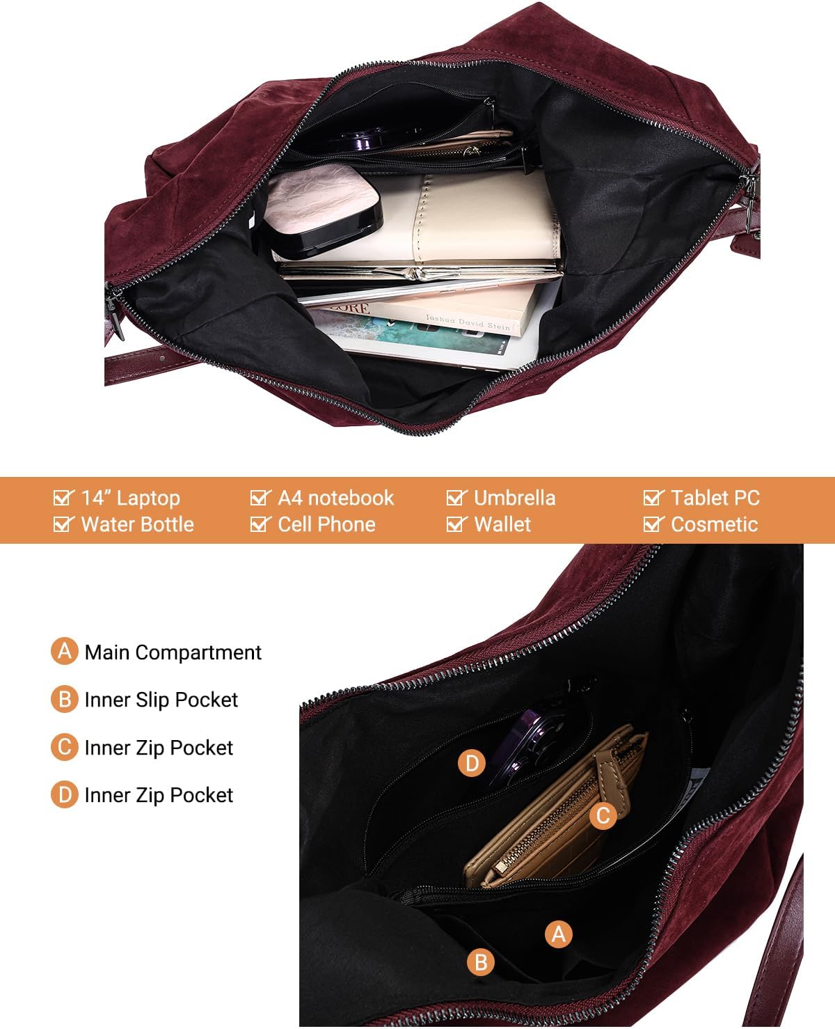 Herald Slouchy Suede Hobo Shoulder Bag for Women, Crescent Crossbody Purse Satchel Tote Handbag with Adjustable Strap - Image 6