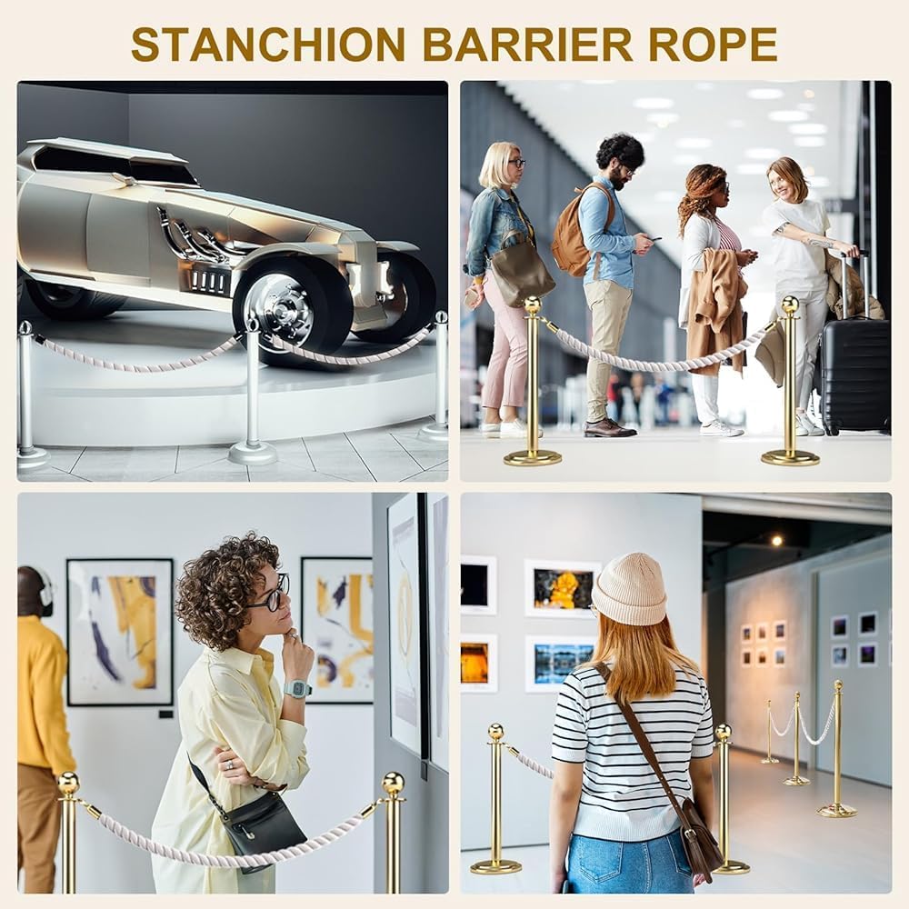Heavy-Duty Stanchion Rope with Snap Hooks - 4.9ft Twisted Queue Line Barrier for Movie Theaters, Hotels, Grand Openings, Event Management, Crowd Control