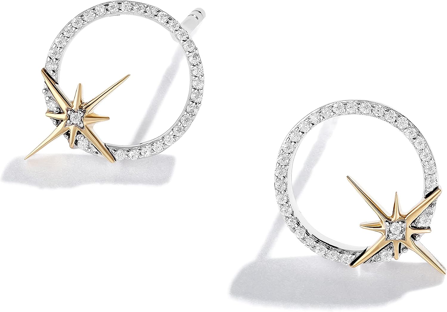 Jewelili Star Wars™ Fine Jewelry Guardians Of Light Women's Studs 1/10 Ct.Tw. White Diamonds Silver and 10K Yellow Gold