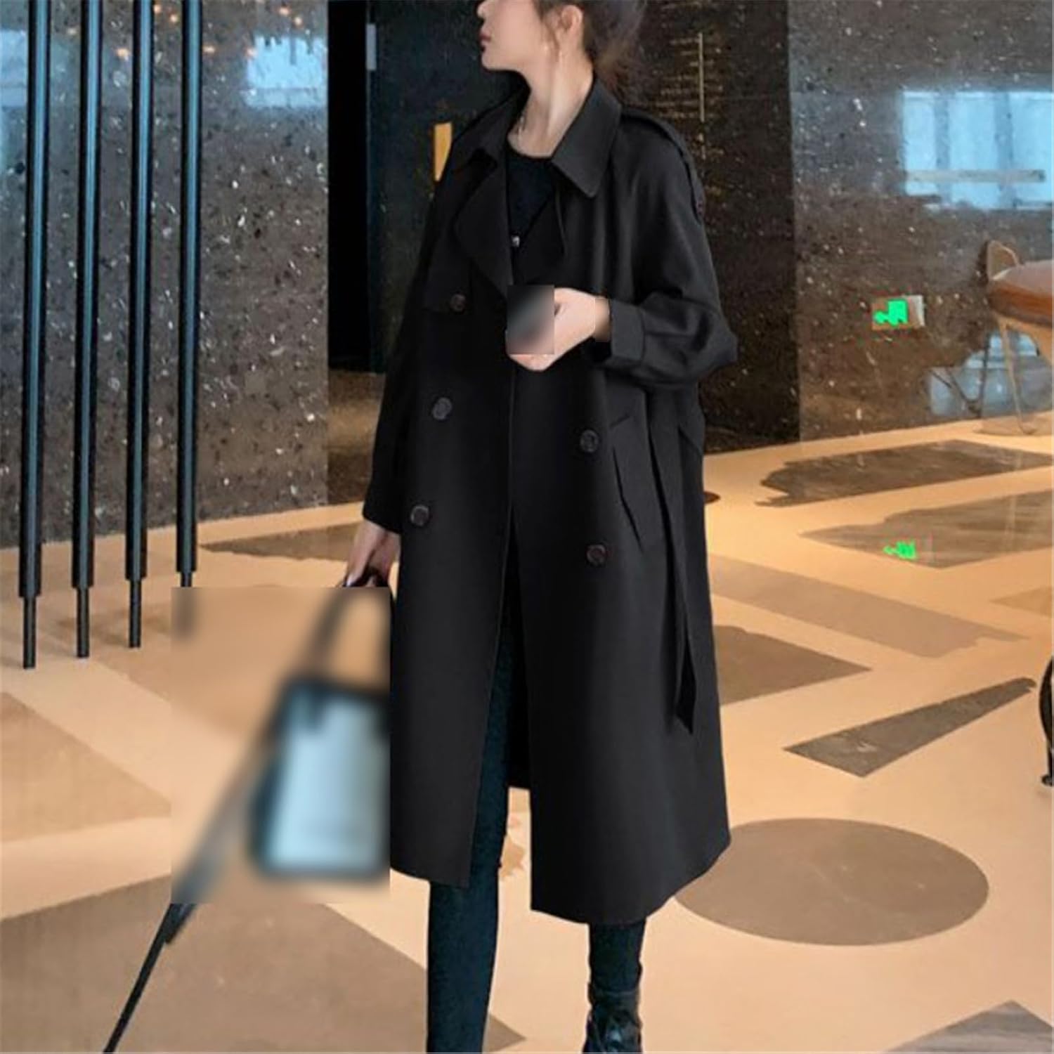Autumn Winter Womens Solid Color Lapels Double Row Buttons Long Windbreaker Work Jacket Trench Coat For Women Overcoat