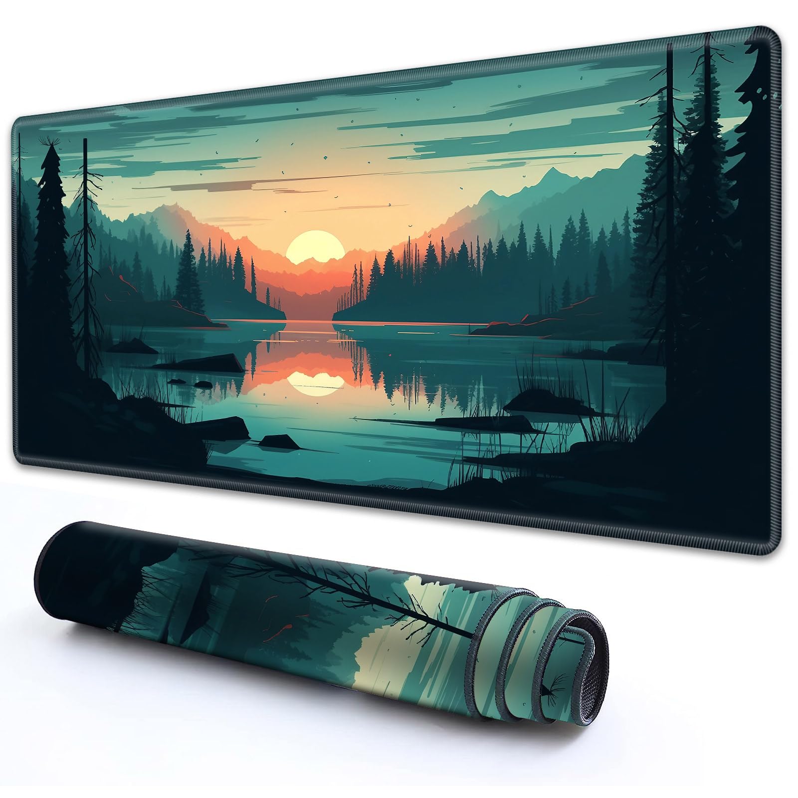 RMJKXQZG for MTG Playmat 24" x 14" with High Elastic Rubber Base Non-Slip Rubber Sole HD Printing for TCG Mat Magic Playmats MTG Game Mat, Sunset On The River