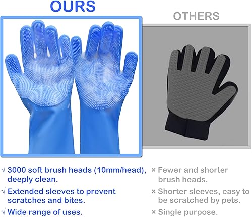Miniatura 17 de Guantes de aseo para mascotas, guantes de baño para perros con dientes de alta densidad, removedor de pelo de gato de silicona resistente al calor