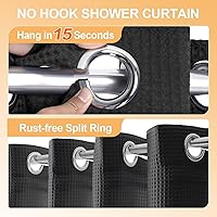 Vista 2 de River Dream Cortina de ducha de mezcla de algodón sin gancho con forro a presión, cortinas de ducha de grado hotelero para baño, repelente al agua