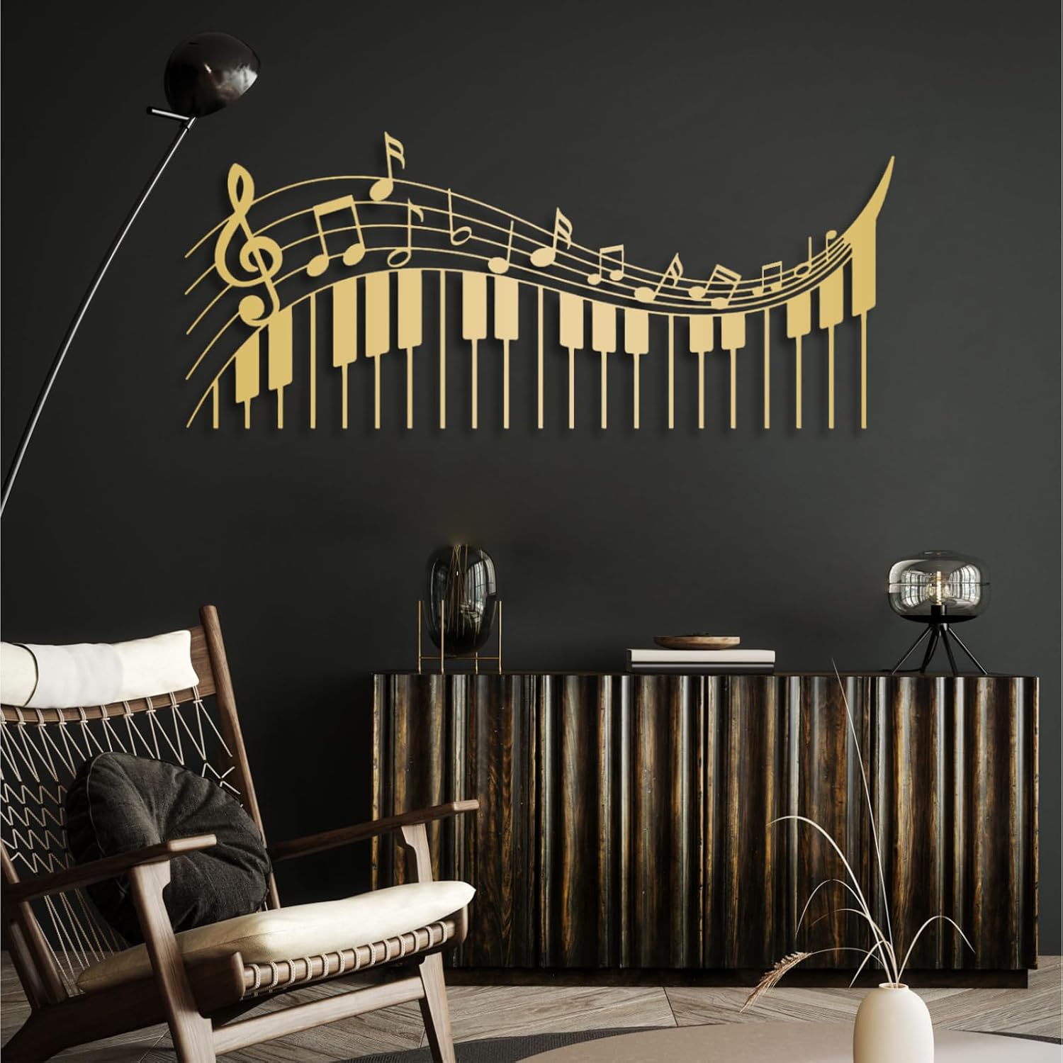 Music Metal Note for Wall, Music Notes and Piano Metal Wall Art, Music Metal Wall Decor, Music Wall Art, Music Notes Wall Decor, Piano Wall Art, Music Metal Sign, Gift for Musician (Gold, 59"x 24"| 150x63cm)