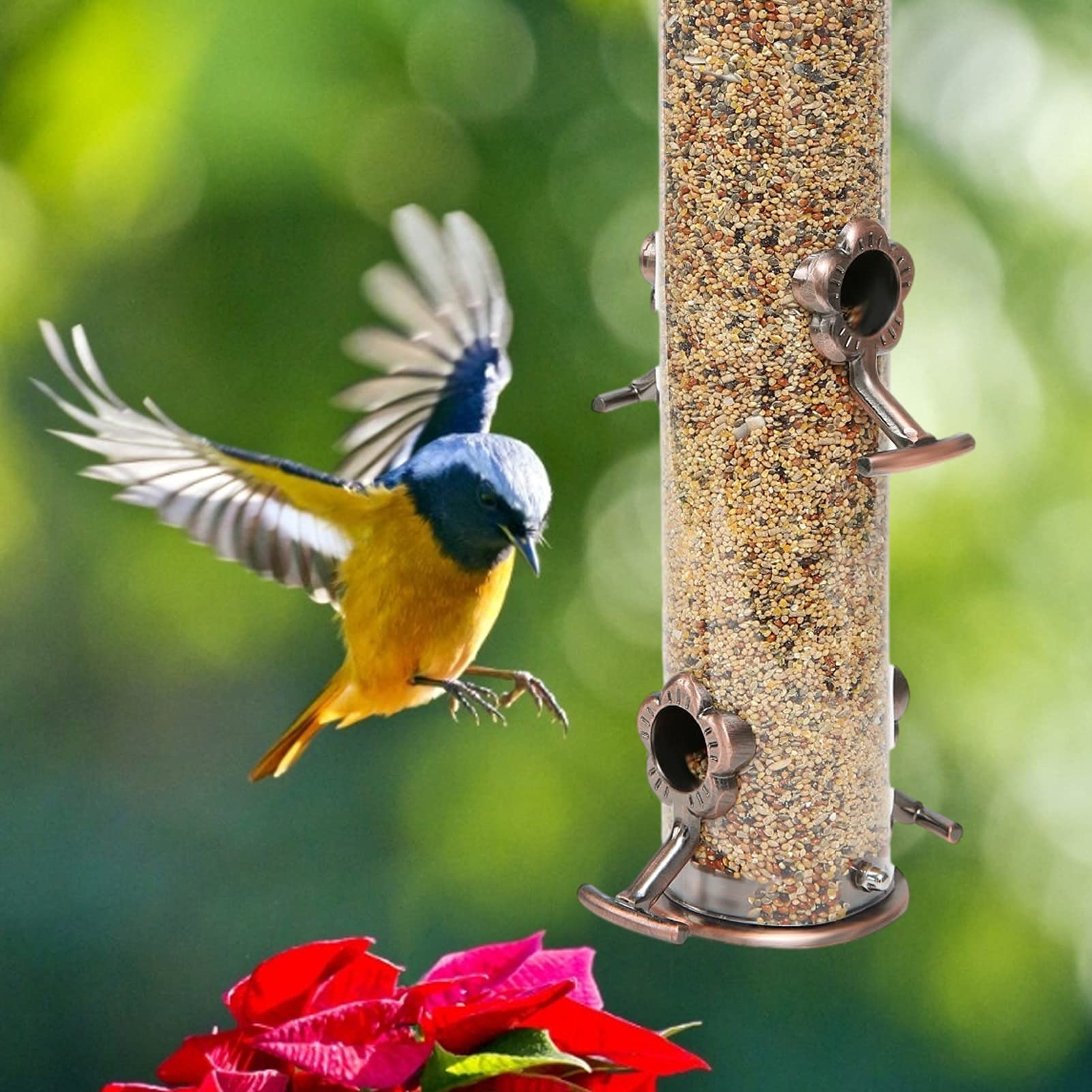 Futterhaus VöGel Dauerhafter Wilder Vogel hängender Feeder Edelstahl-Vogel-Lebensmittel-Spender-Container-Rohr-Rost-Rost-Outdoor-Garten-Dekor Drop Ship Vogelfutterhaus (Color : E)