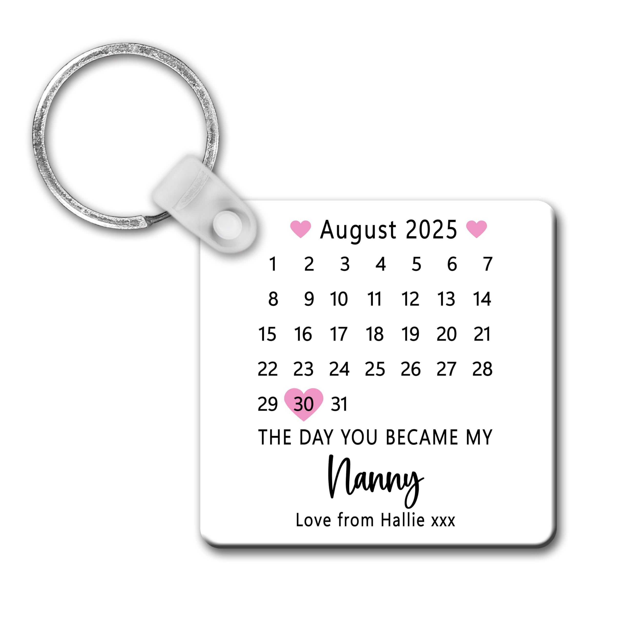 Drifting Ducks Women's White Personalised Plastic Keyring Gift | The Day You Became My Nanny Keychain | Custom Printed With Date And Love From Message