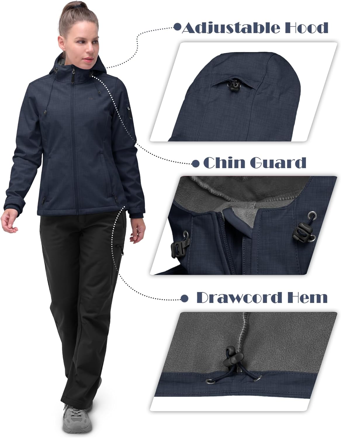 33,000ft Women's Softshell Jacket, Fleece Lined Warm Jacket Light Hooded Windproof Coat for Outdoor Hiking - Image 5