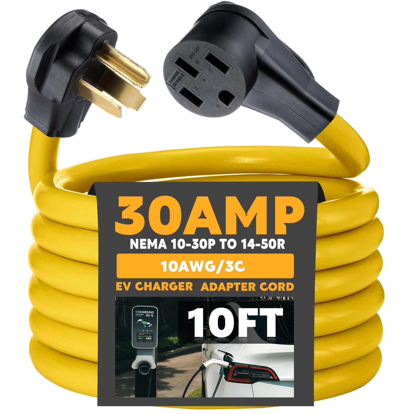 Tellegloww 10ft 10-30P to 14-50R EV Charger Adapter Cord Compatible with NEMA, 30 Amp Dryer to 50 Amp EV for Level 2 Charging, Only for 3 Prong Old