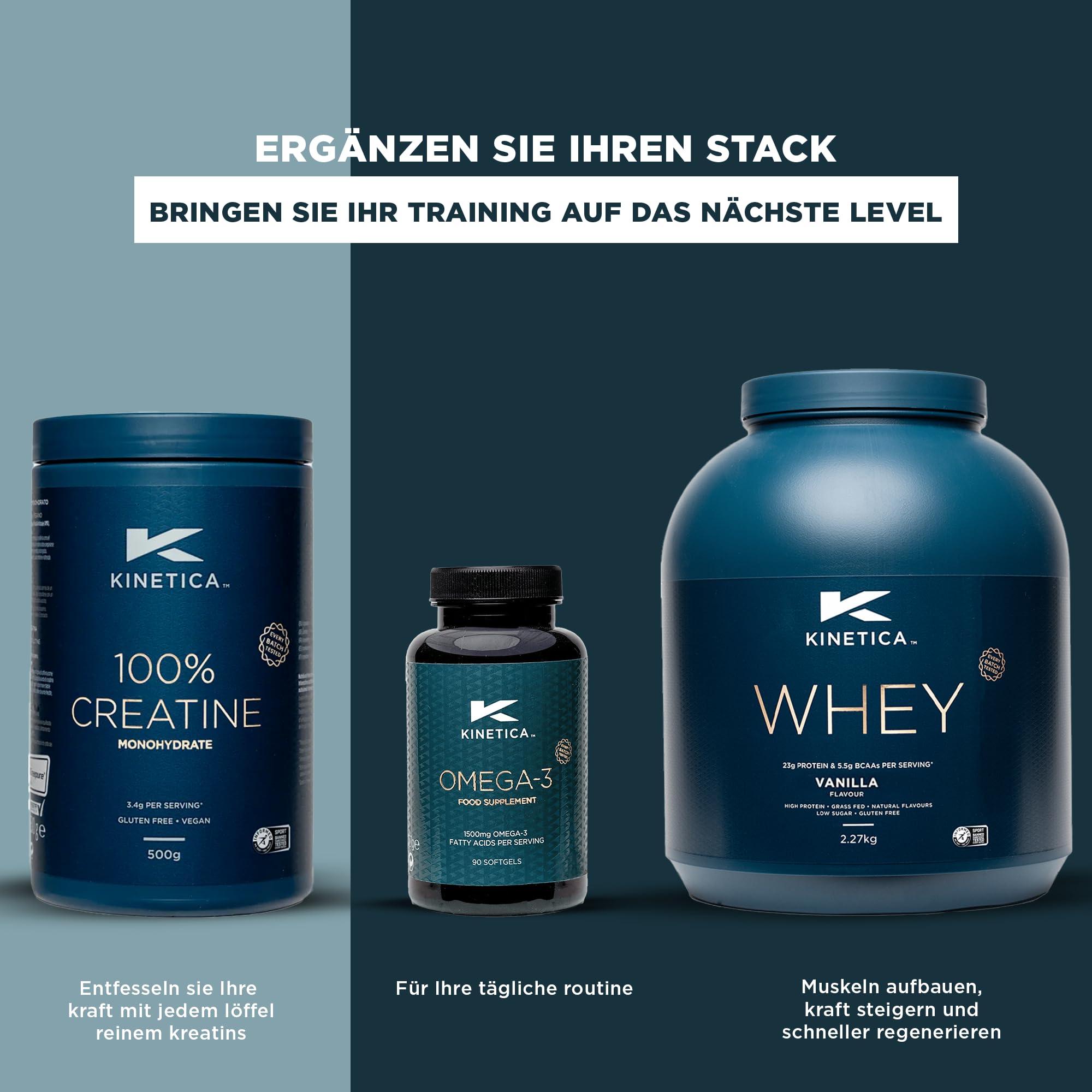Kinetica Sports Creapure® 100% Kreatin Monohydrat Pulver - Geschmacksneutral | 3.4g Kreatin/Portion, 147 Portionen/500g Packung | Vegan & Glutenfrei | Unterstützt Leistungsfähigkeit & Muskelkraft