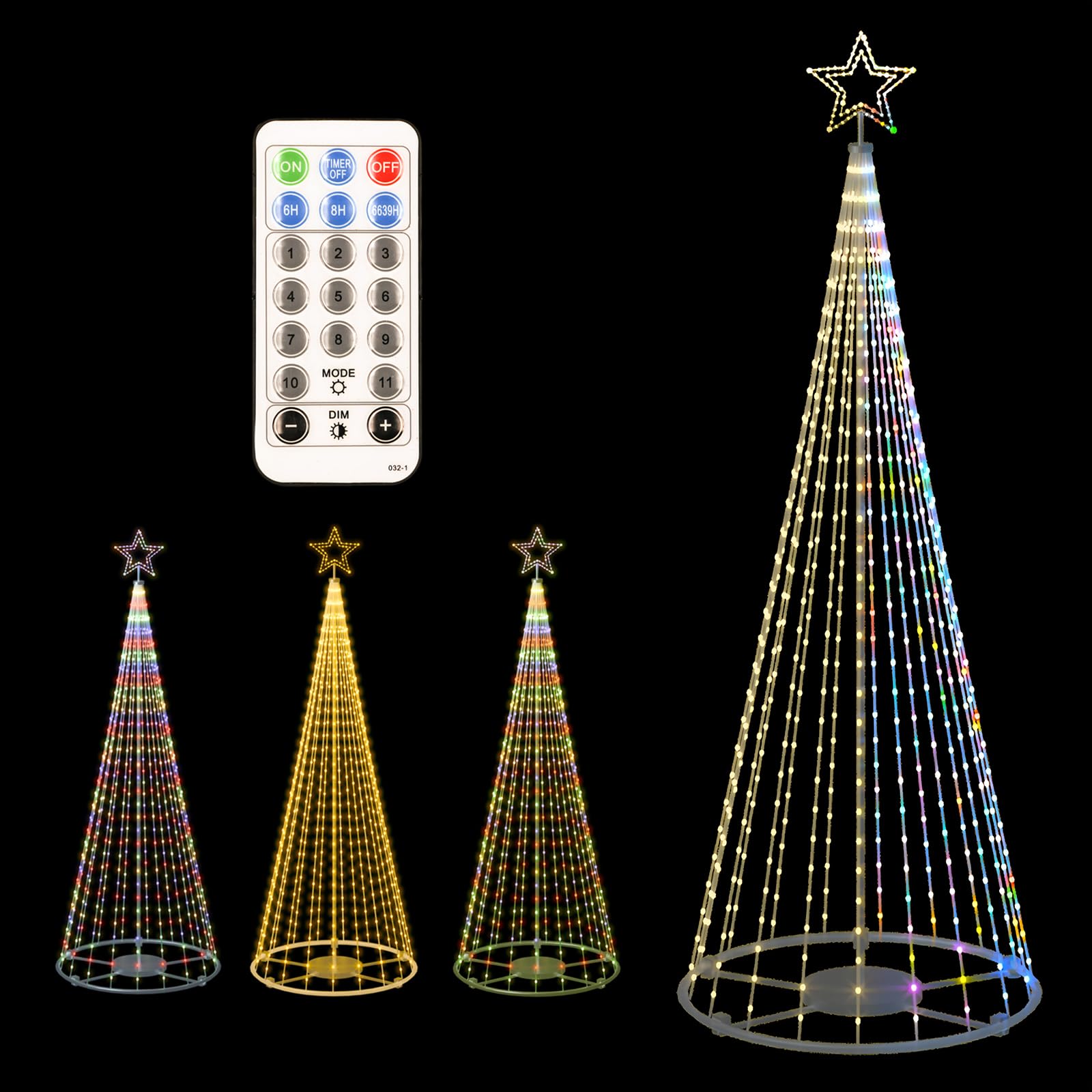 12Ft Outdoor Lighted Christmas Tree Lights Cone Tall Star Topped Artificial Christmas Trees Arbol de Navidad Outside Decor for Xmas New Year Holiday Multicolor/WarmWhite