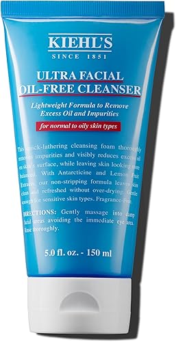 Kiehl's Ultra Facial Oil-Free Cleanser, Foaming Face Wash for Oily to Normal Skin, Visibly Reduces Excess Oil, with Desert Plant and Lemon Fruit Extracts, Paraben-free, Fragrance-free - 5.0 fl oz
