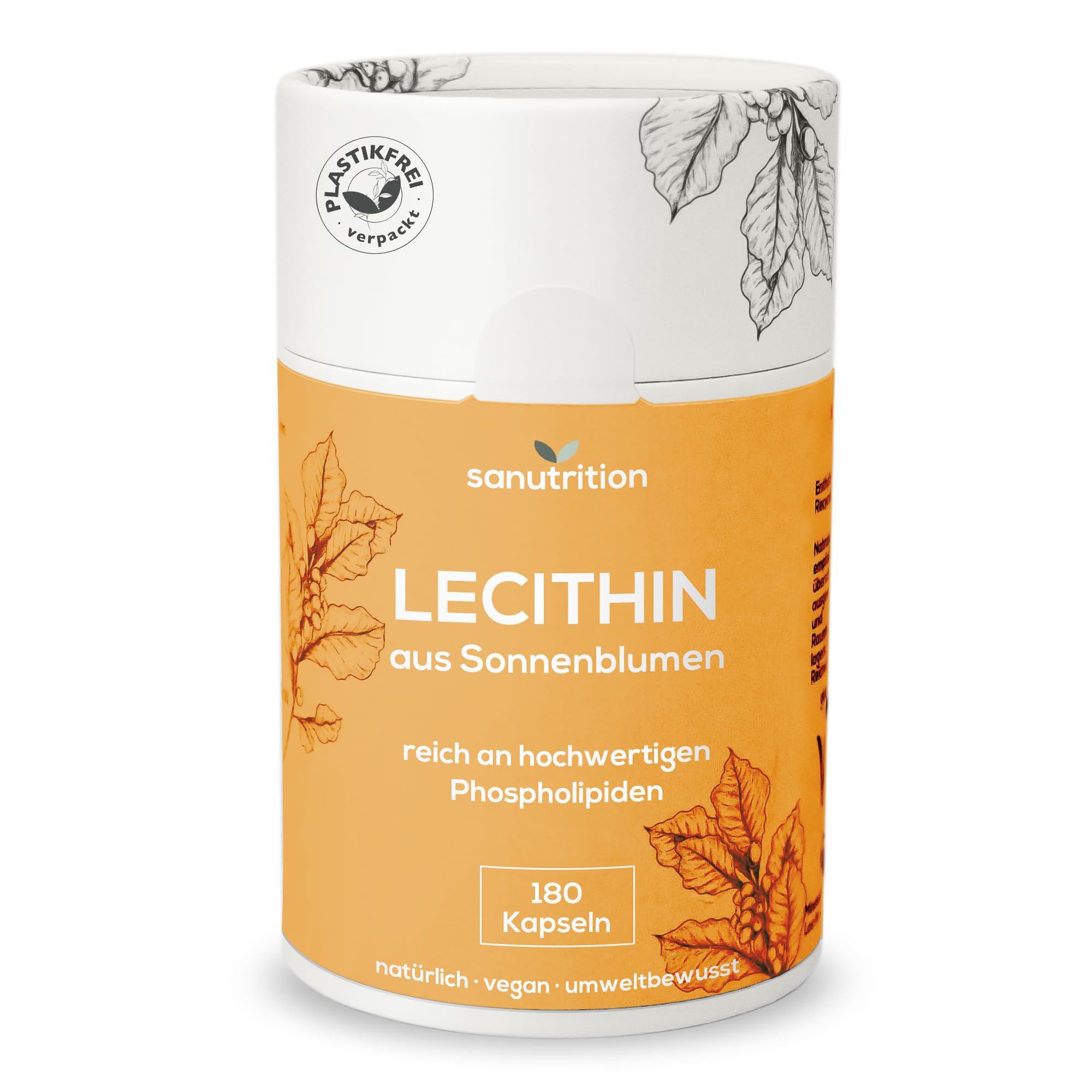 Sonnenblumenlecithin | 180 Kapseln | exakte Dosierung | Reinstoffprodukt | Ohne Zusätze | non-GMO | Flüssigkapseln reich an Phospholipiden | geprüfte Qualität