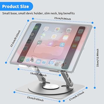 Laptop Stand for Desk with 360° Rotating Base,Ergonomic Foldable Notebook Holder,Height Adjustable & Muti-Angle Computer Riser, Compatible with MacBook, Air, Pro, and all 10-17 Laptops Tablets,silver