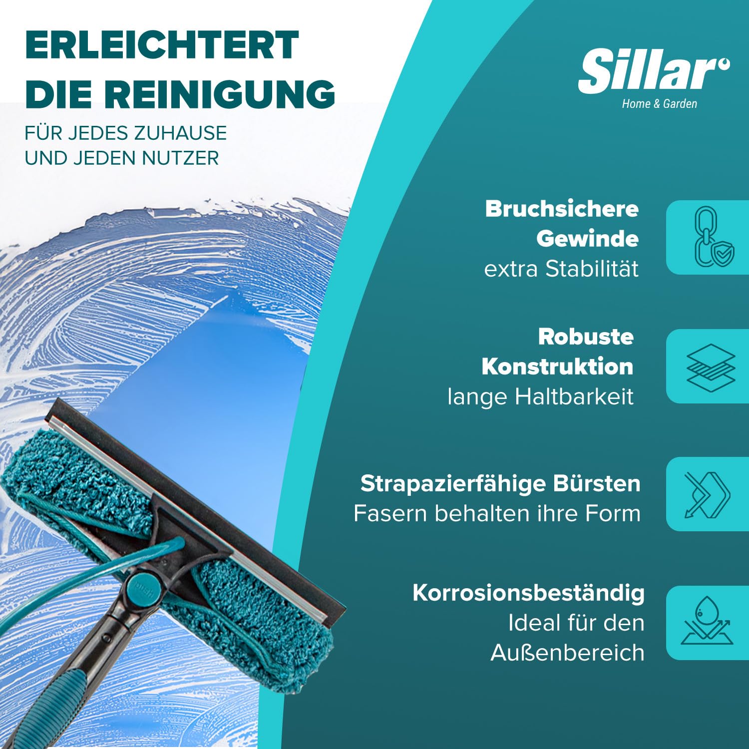 Sillar Perche Télescopique Nettoyage Panneaux solaires, Extensible à 3,95 metres, Brosse telescopique toiture avec Tuyau Intérieur Balai telescopique pour Toit