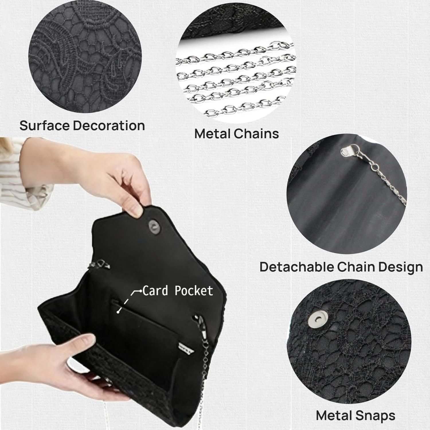 2026 Lace Satin Clutch Formal Purses for Women Elegant Evening Bags for Cocktail Prom Party Wedding - Image 3