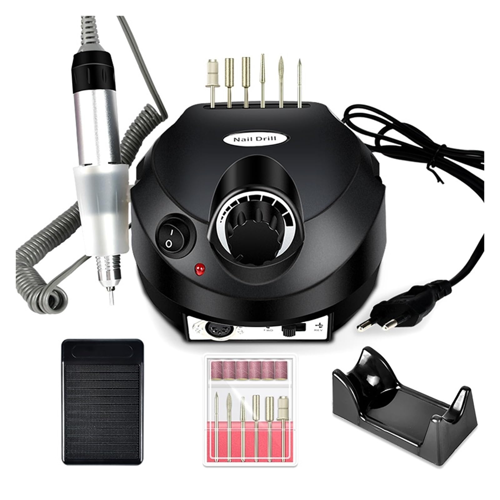Torno para Uñas, Juego de taladro eléctrico for uñas, cortador de fresado profesional for manicura, brocas for limas de uñas, equipo pulidor de salón de uñas(M23-202-black)