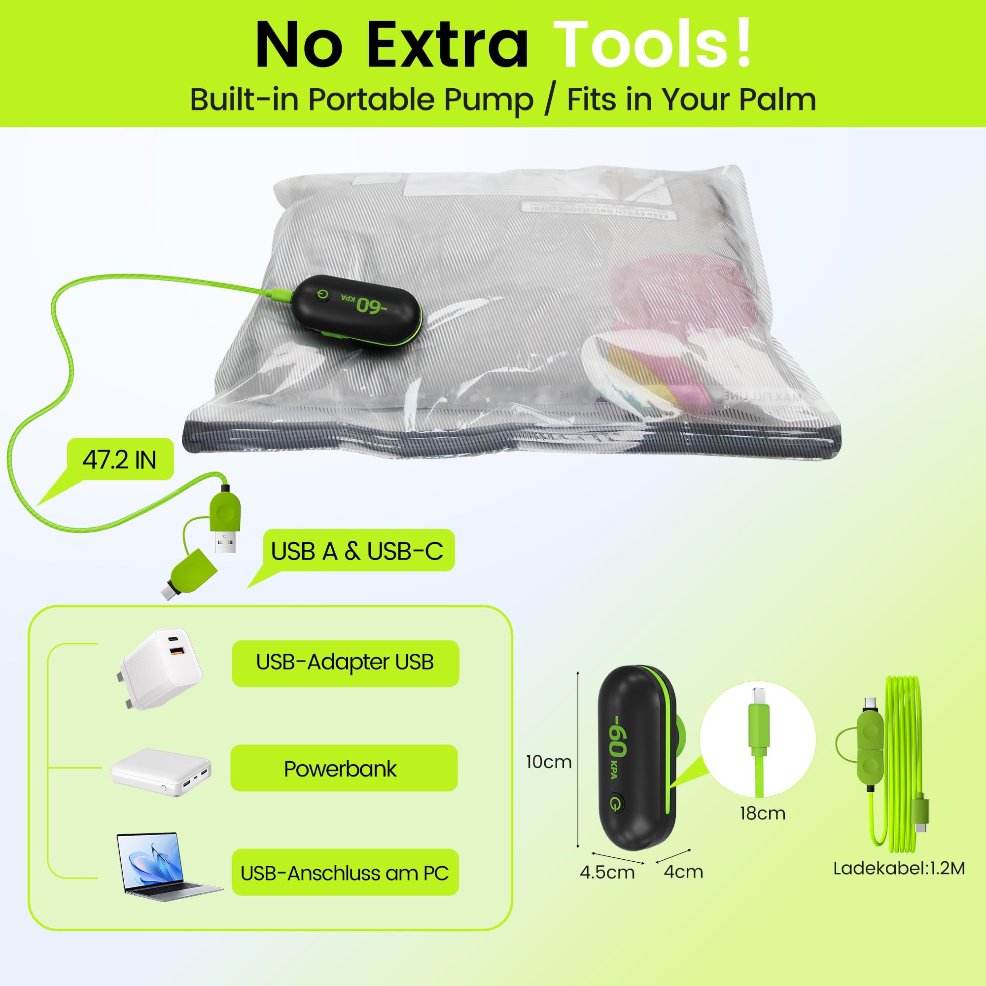 (17-PACK) Worki próżniowe podróżne z pompą zasilaną przez USB (podłącza się do zasilania, bez baterii) – przenośny szczelniak próżniowy do podróży i domu, worki kompresyjne oszczędzające