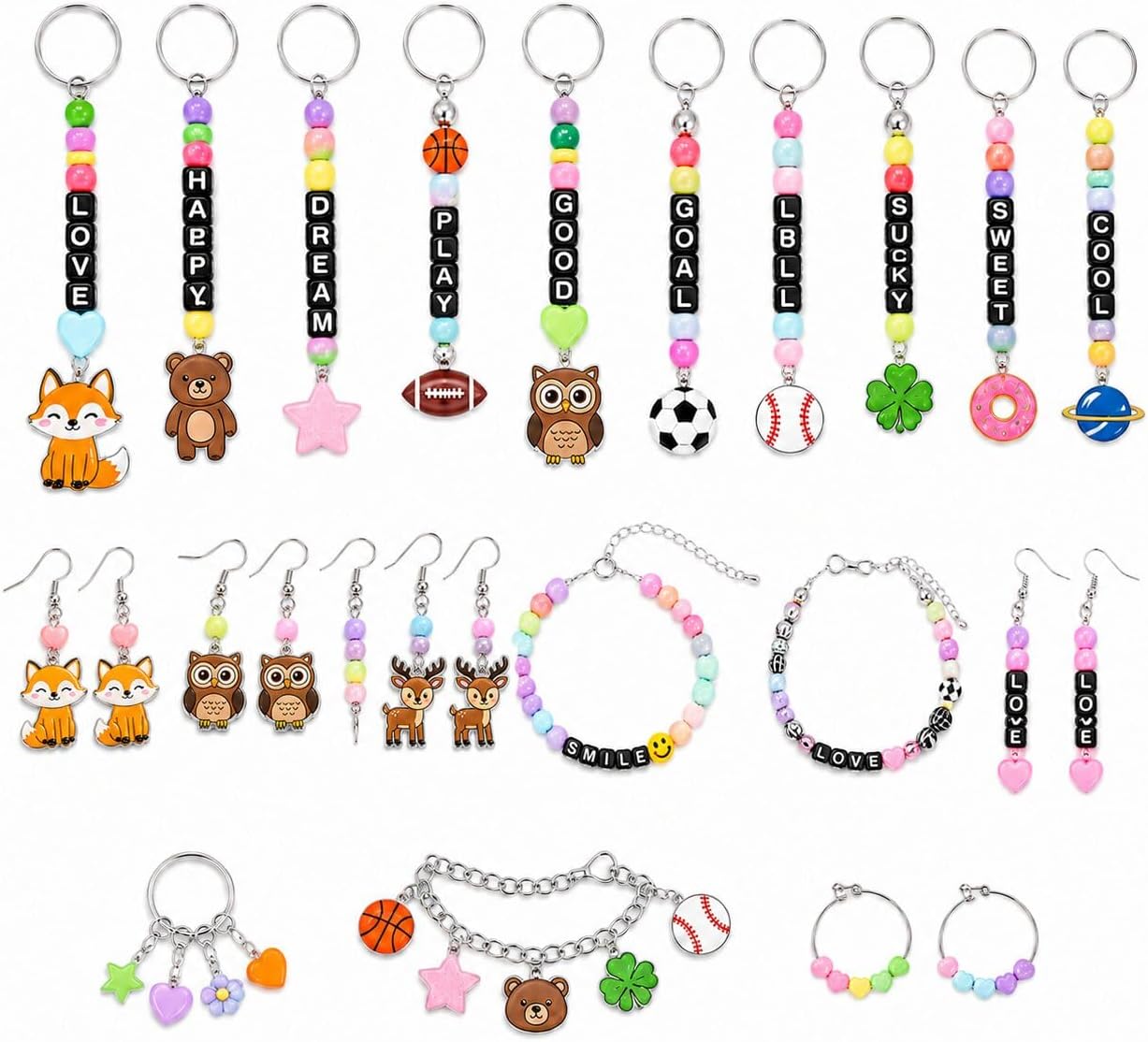 WoBiogHo DIY Keychain Making Kit Bundle, Shrink Plastic Sheets and Bead Keychain Kit with Letter Beads, Charms, Key Rings, Lanyards and Accessories for Personalized Backpack Charms, Gifts, Arts and Cr