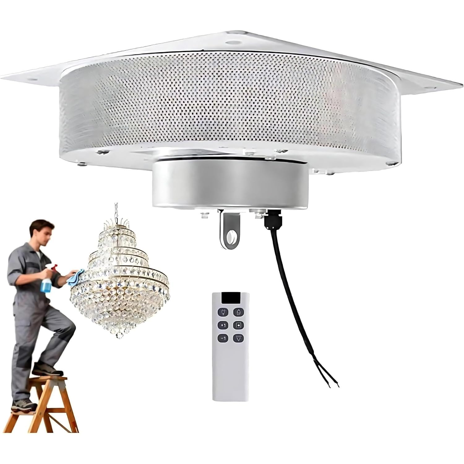 Élévateur de lustres télécommandé 40KG pour nettoyer vos lampes sans échelle