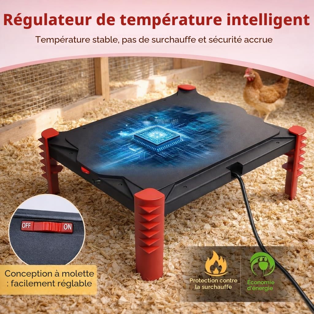 Plaque Chauffante Poussin avec Contrôle de la Température, Chauffage pour Poulailler 40x30cm 150W, Lampe Chauffante pour Poussins Canards
