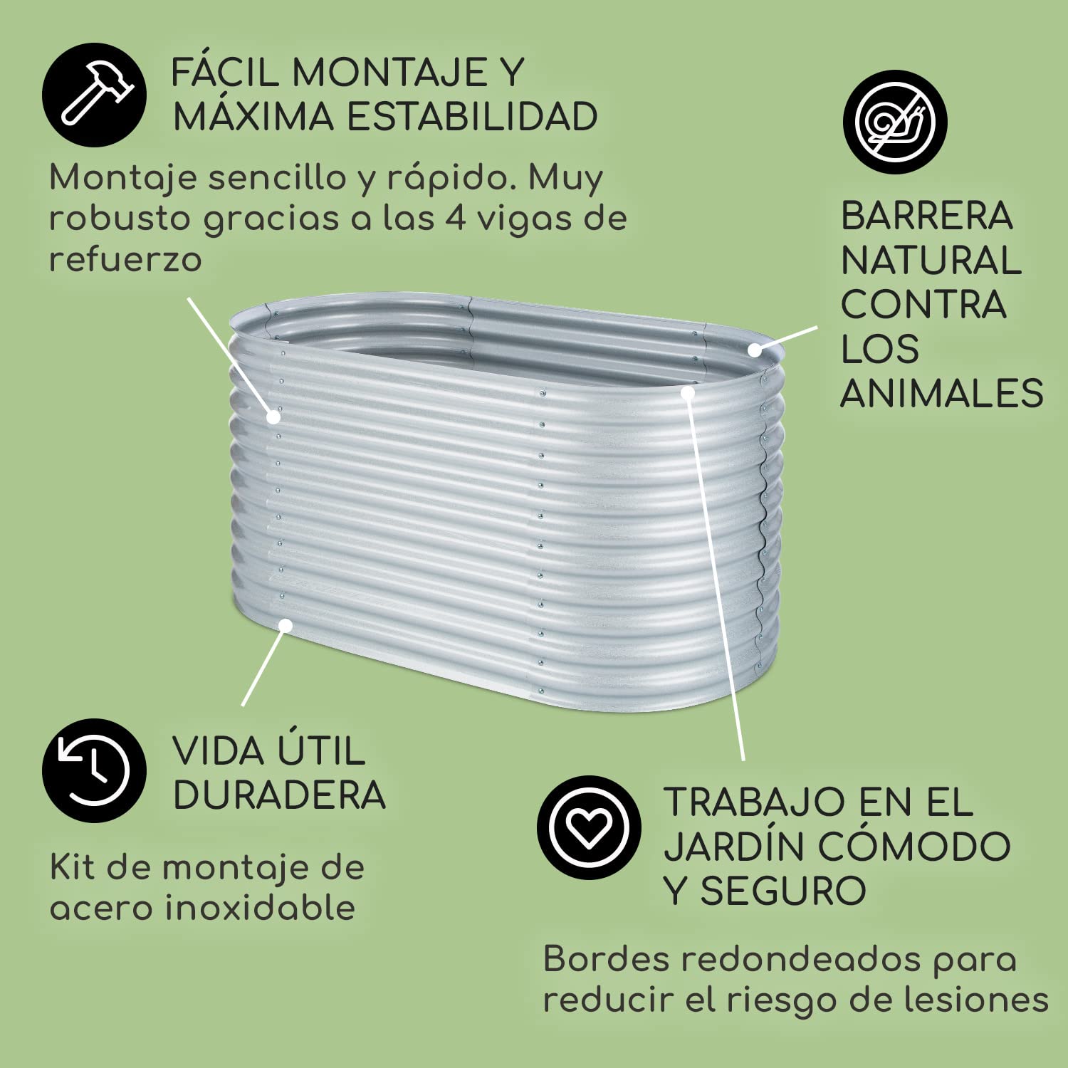 blumfeldt Cama de Cultivo Elevada de Metal para Jardín, Jardinera de Exterior para Huerto, Hierbas, Flores y Verduras, Kit de Bancal de Acero 804 L, Resistente a la Intemperie y Antioxidante, 1,6 m