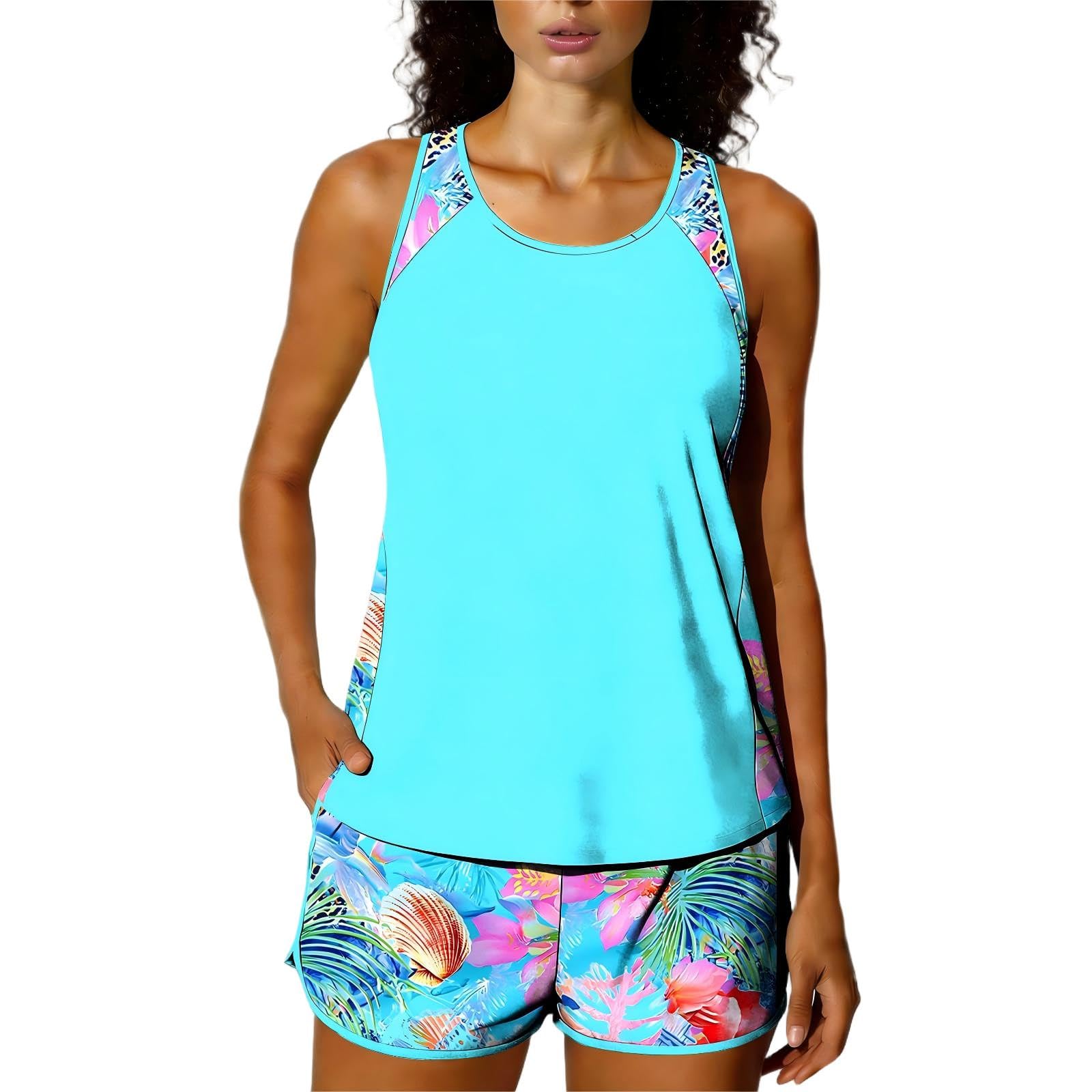 RLEHJN Tankini Damen Bauchweg,Zweiteilig Badeanzug Elegant Tanktop Swimsuits Bademode High Waist Schwimmanzug mit Badeshorts Badeanzüge Weiche Bequeme Swimwear Outdoor Sport Badebekleidung
