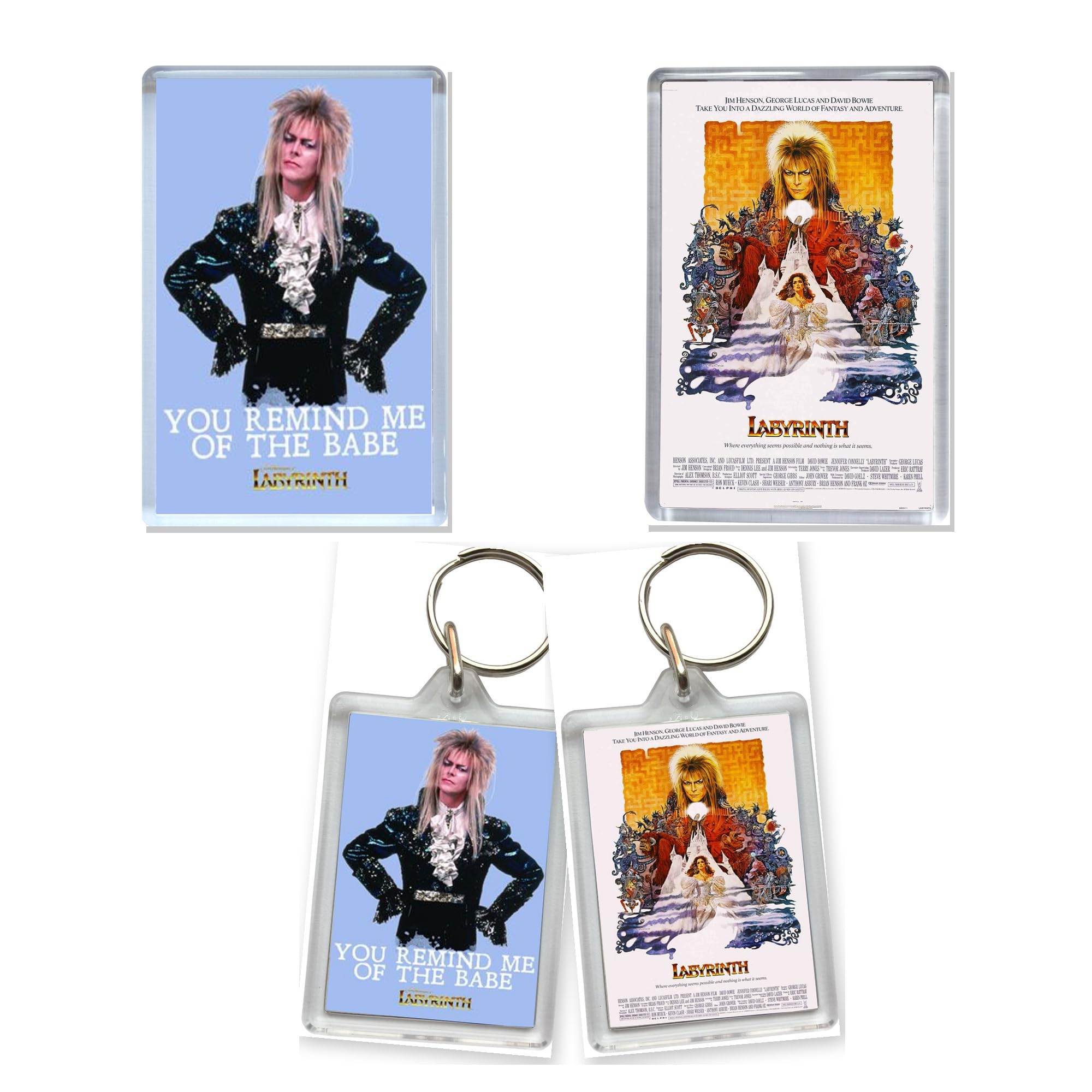 David Bowie Labyrinth Classic Movie Fan Set X2 Magnets and Keyring