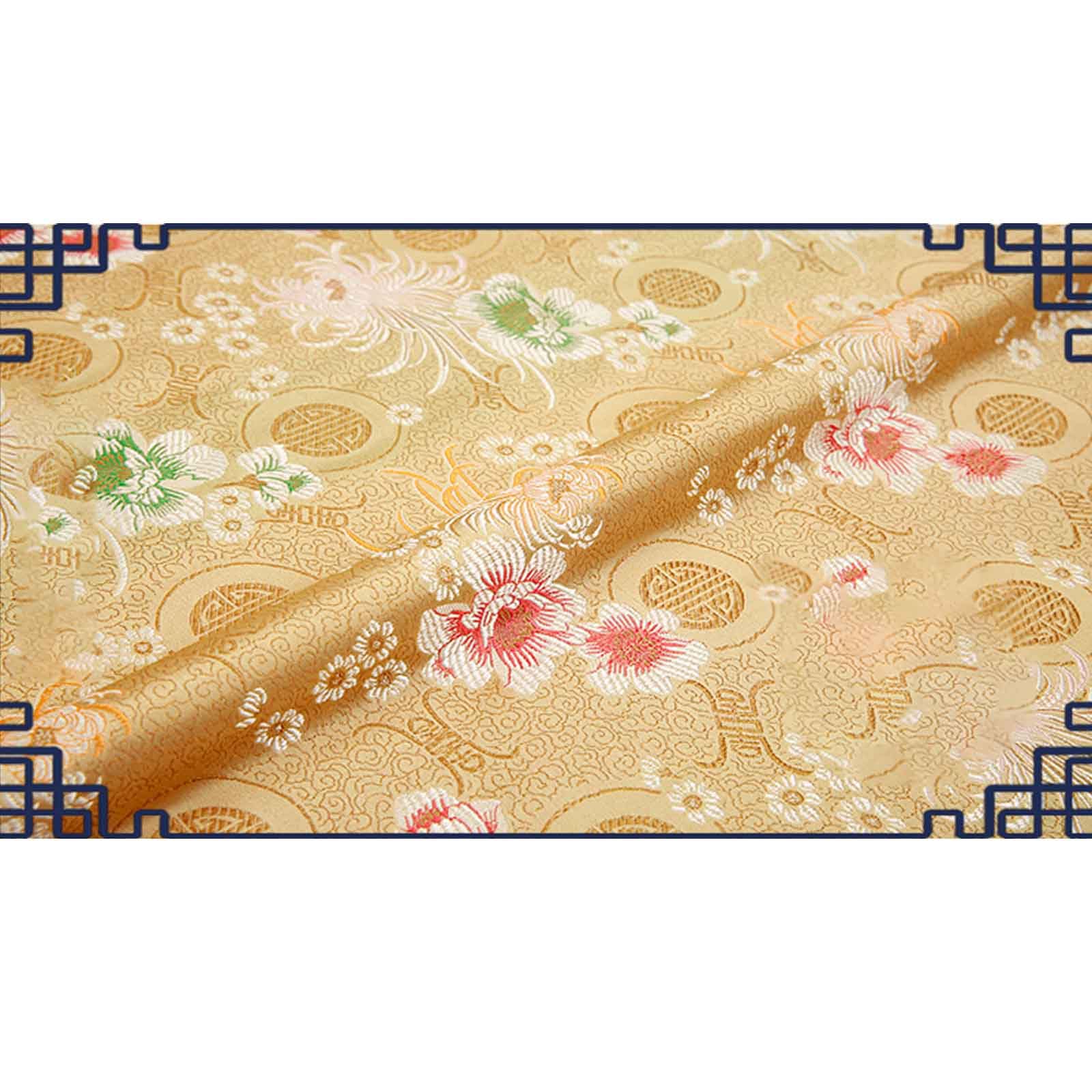 Brokatowa satynowa tkanina kwiatowa do samodzielnego szycia, wzór kwiatowy chryzantemy, ręcznie robiony mebel, retro, wysokiej klasy cheongsam, 75X100 cm(Yellow)