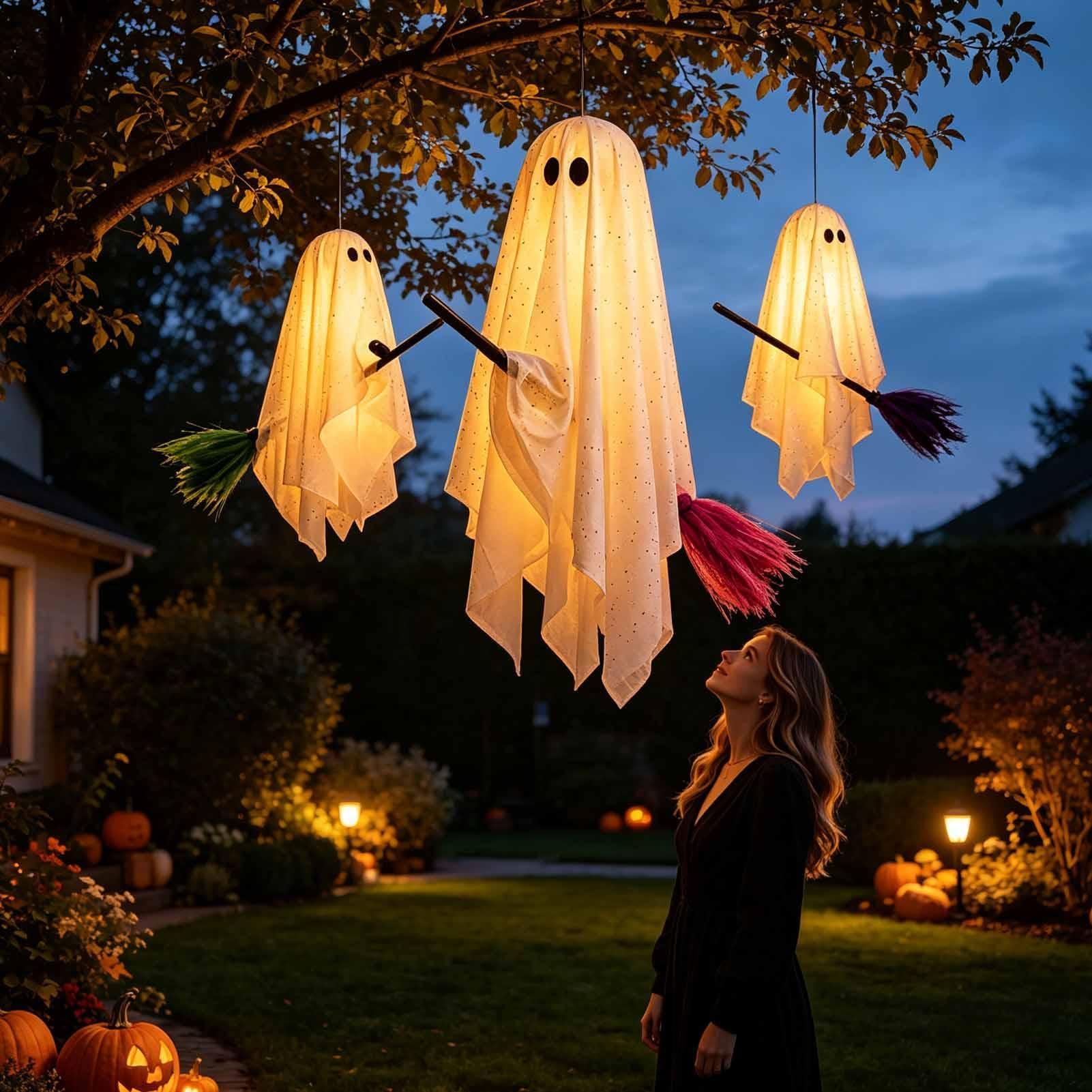 Halloween Light Up Ghost Decorations 3 Piece Flying Spooky Party Props